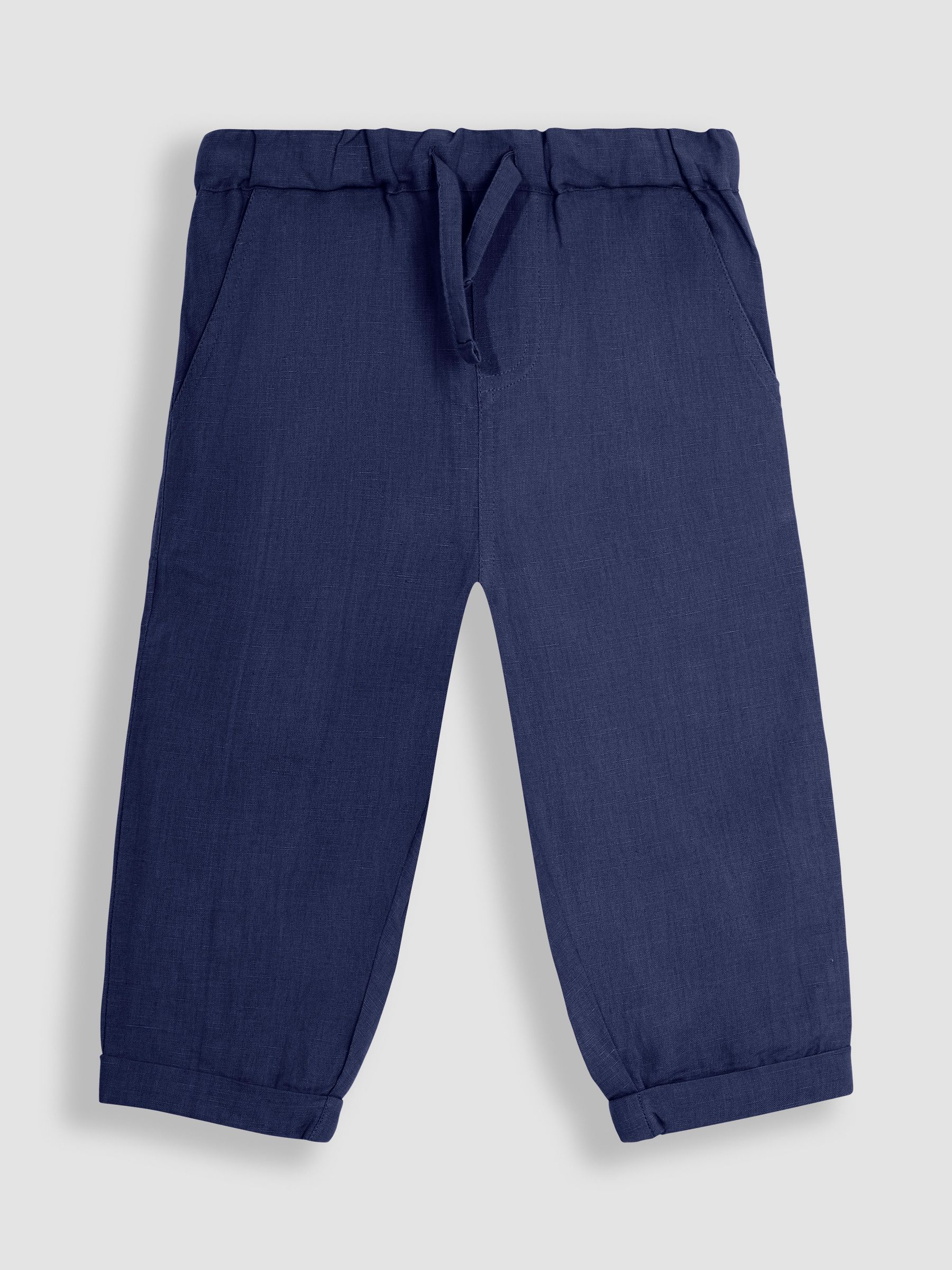 Navy Cotton Linen Summer Trousers - Image 2 of 4