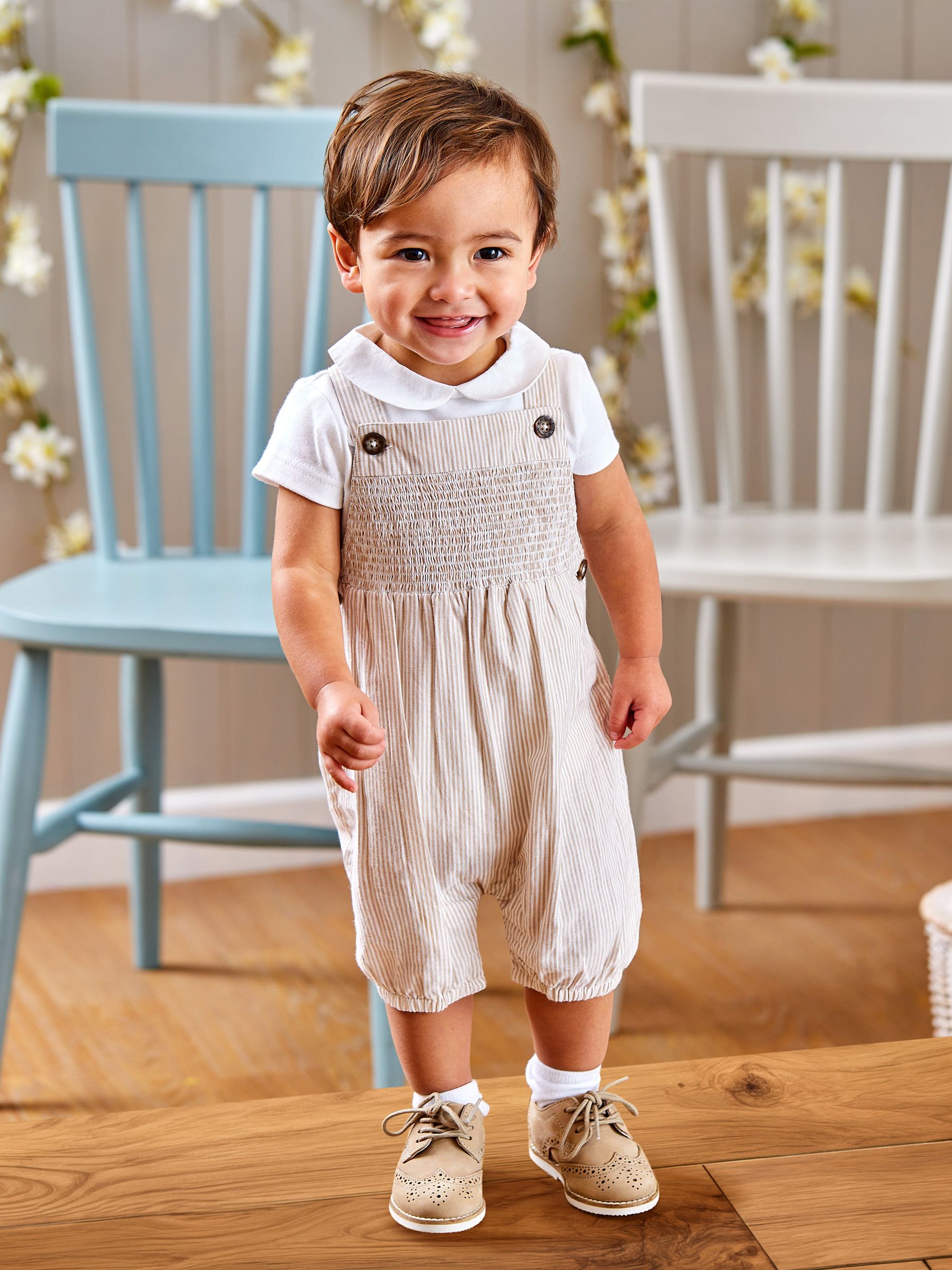 Natural 2-Piece Smocked Dungarees & Bodysuit Set - Image 1 of 8