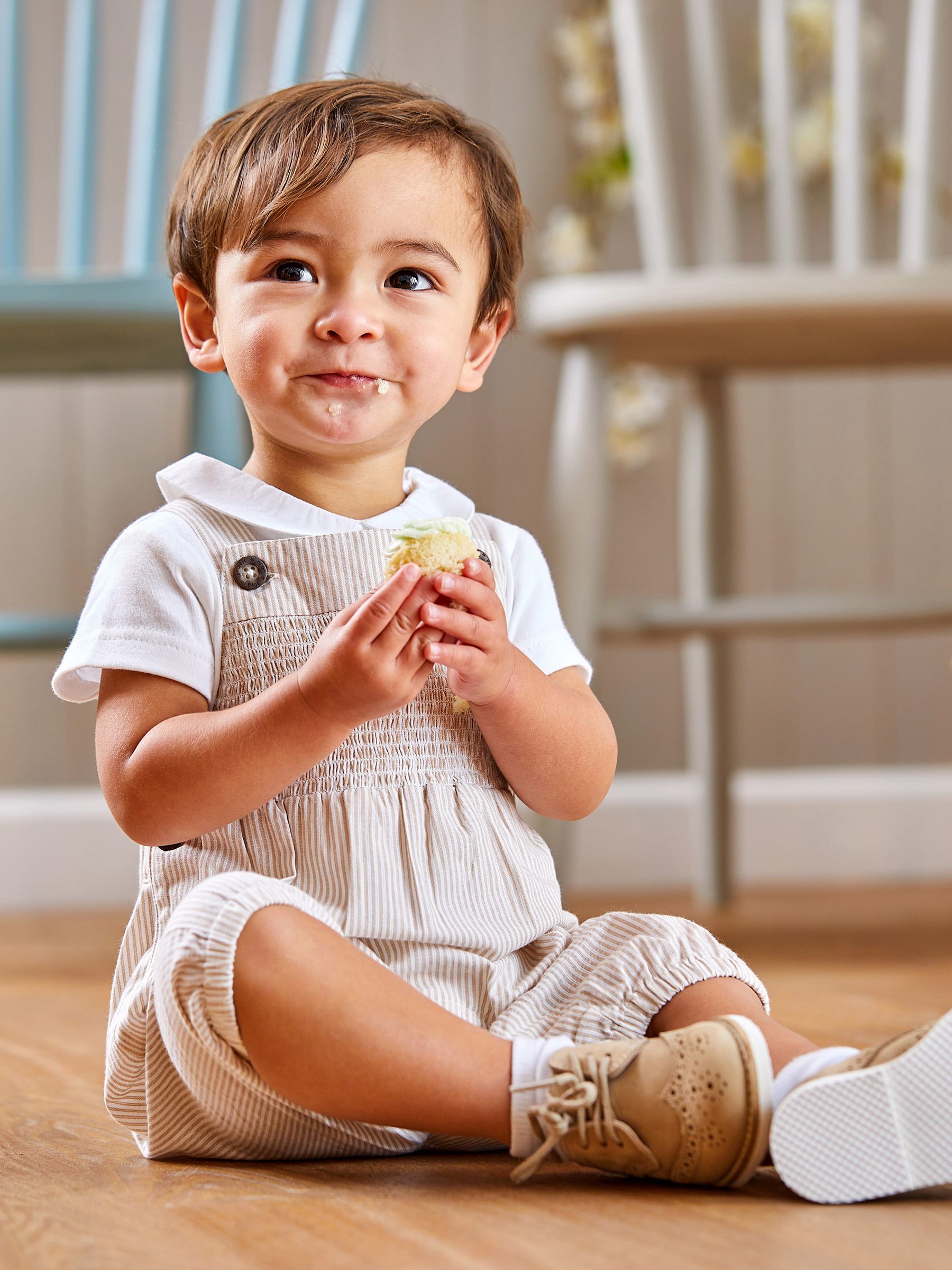 Natural 2-Piece Smocked Dungarees & Bodysuit Set - Image 2 of 8