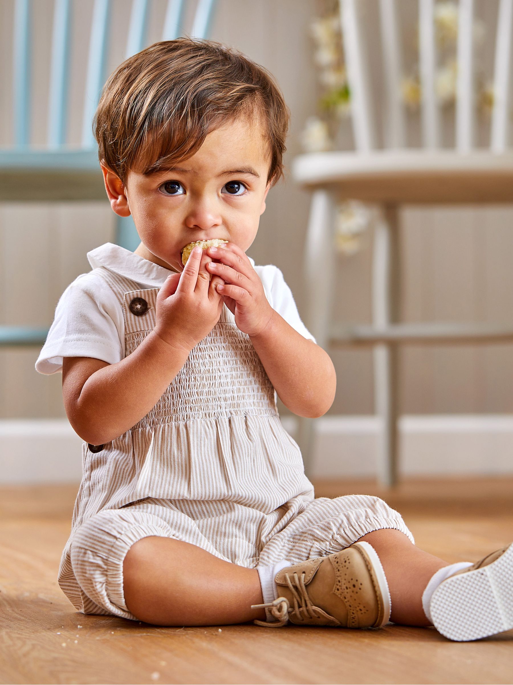 Natural 2-Piece Smocked Dungarees & Bodysuit Set - Image 3 of 8