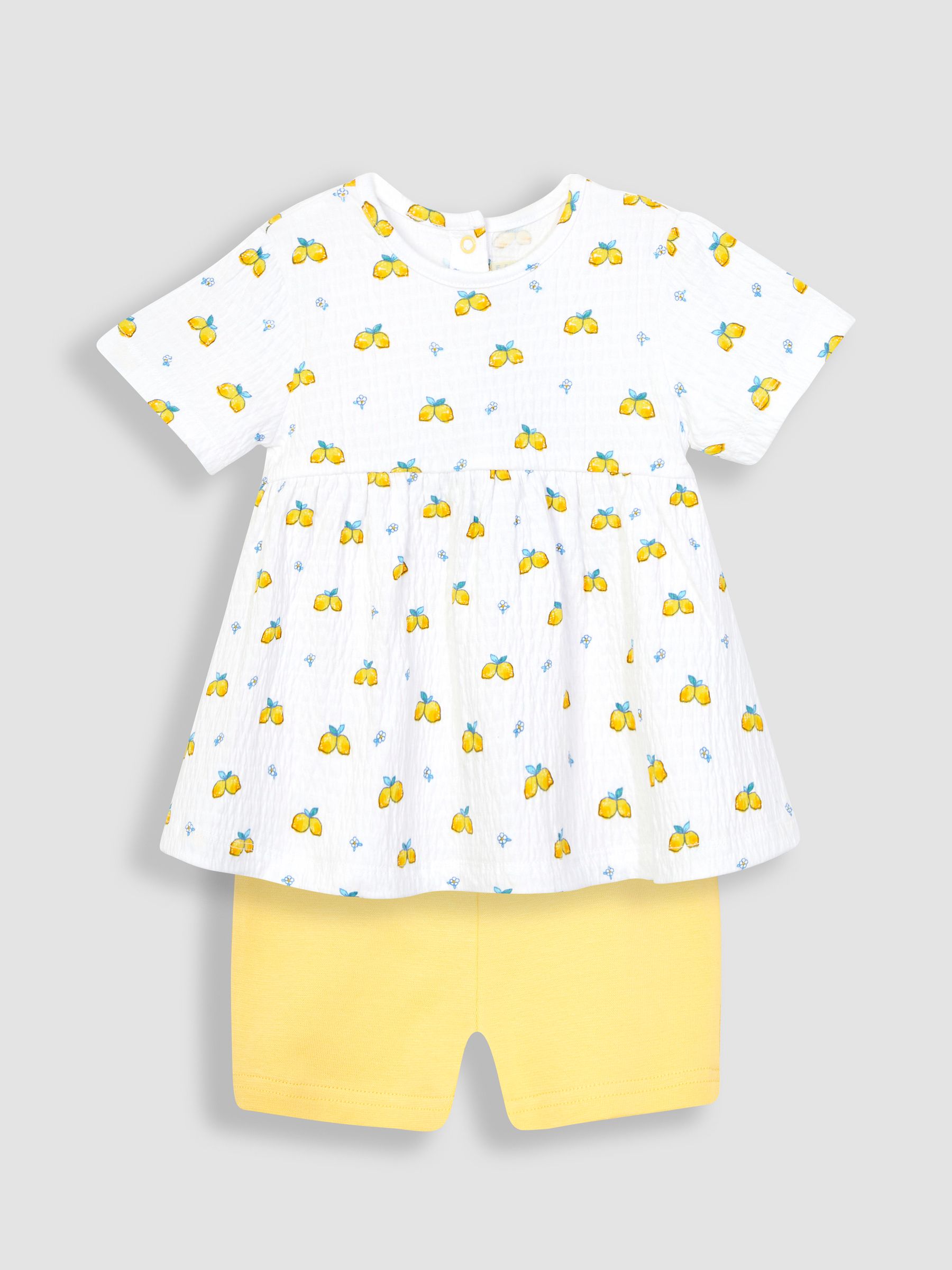 2-Piece Crinkle Cotton Lemon Top & Shorts Set in White - Image 1 of 4