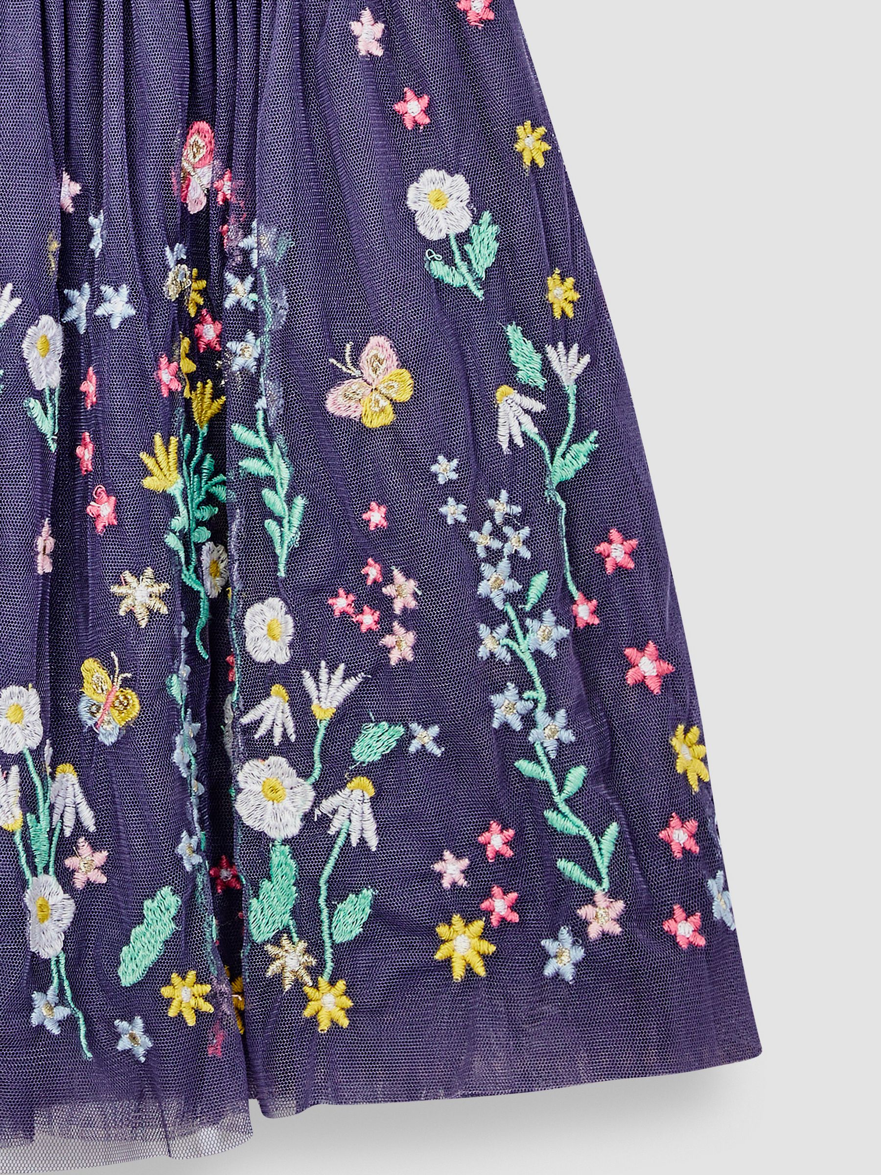 Navy Blue Wildflower Embroidered Tulle Pretty Party Dress - Image 2 of 4