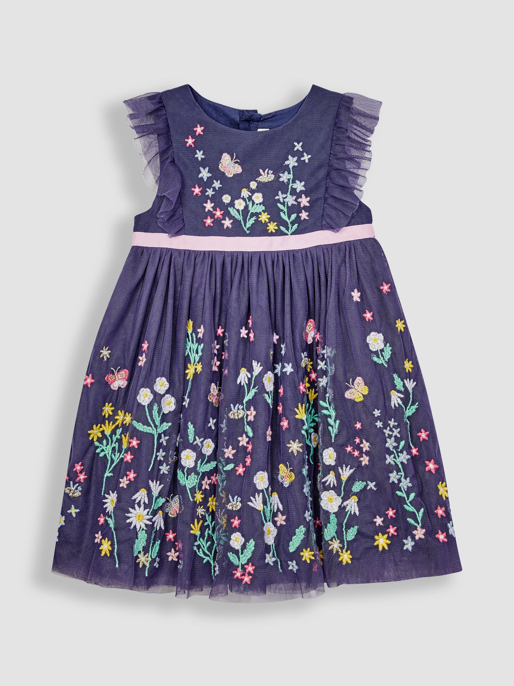 Navy Blue Wildflower Embroidered Tulle Pretty Party Dress - Image 3 of 4