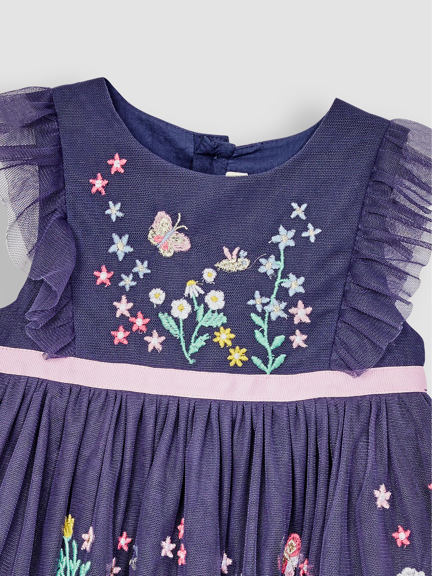 Navy Blue Wildflower Embroidered Tulle Pretty Party Dress - Image 4 of 4
