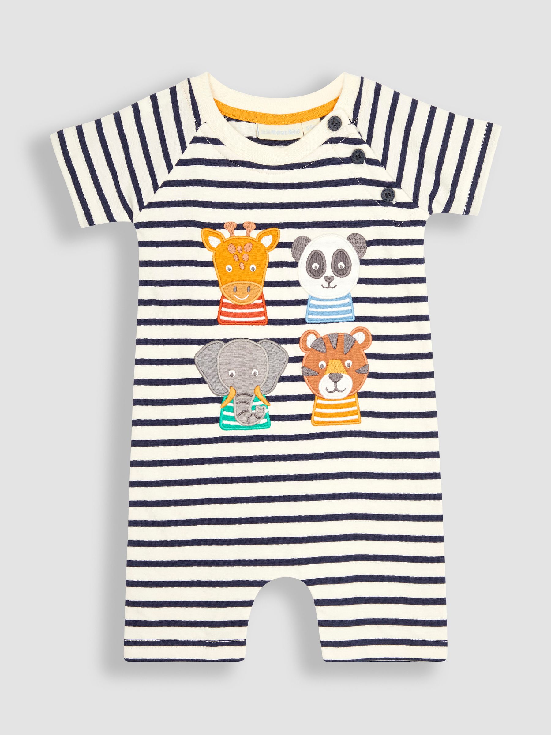 Ecru Navy Stripe Safari Appliqué Romper - Image 1 of 3