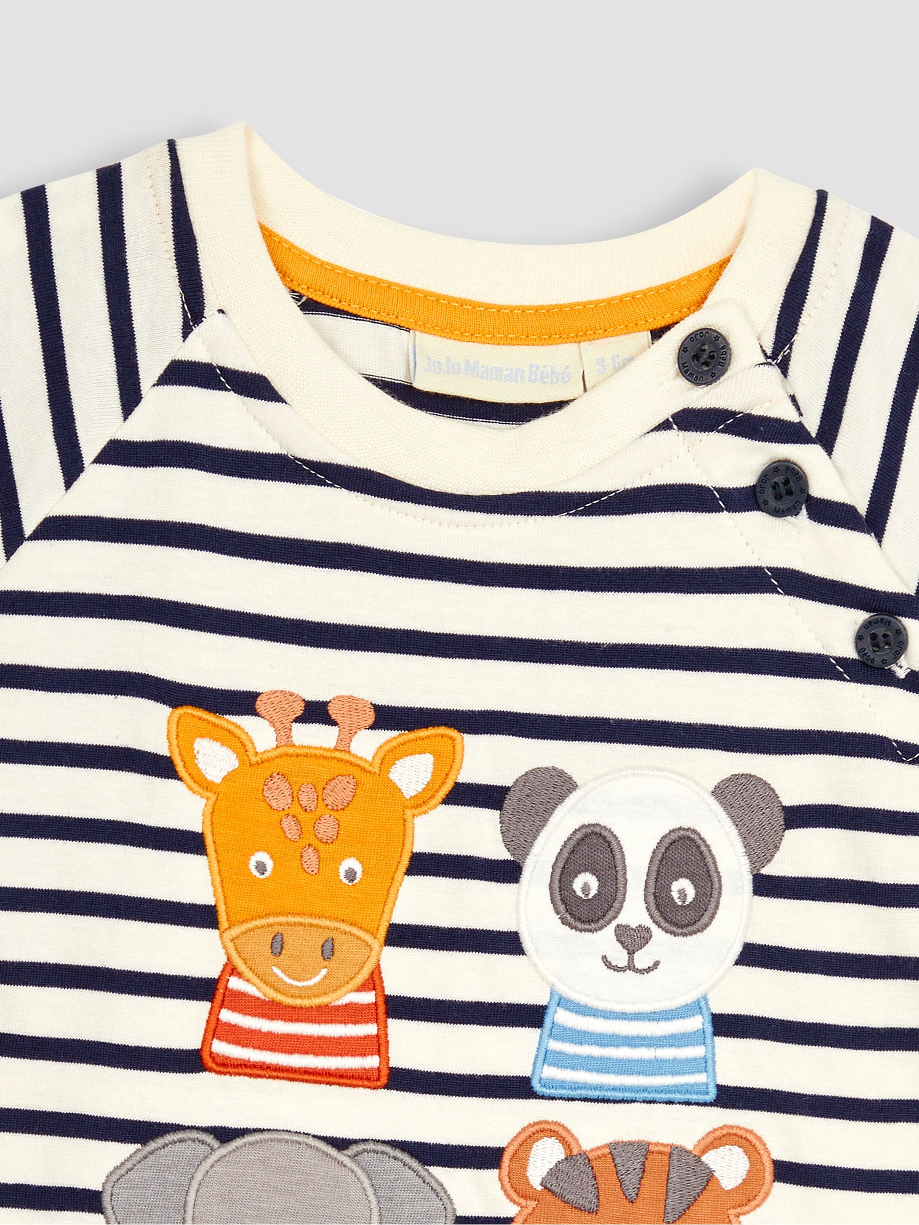 Ecru Navy Stripe Safari Appliqué Romper - Image 3 of 3