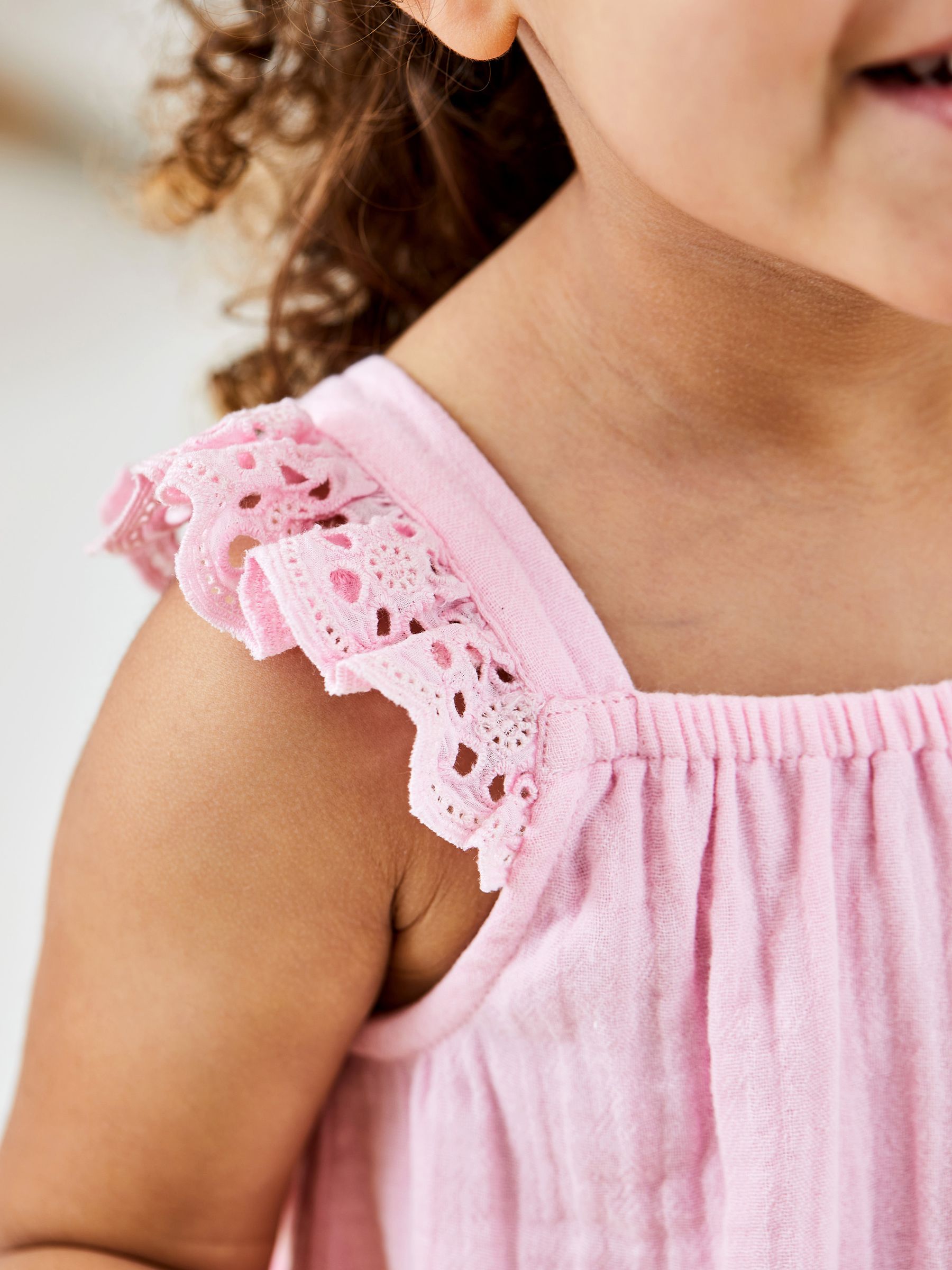 Pink 2-Piece Broderie Cheesecloth Top & Leggings Set - Image 2 of 7
