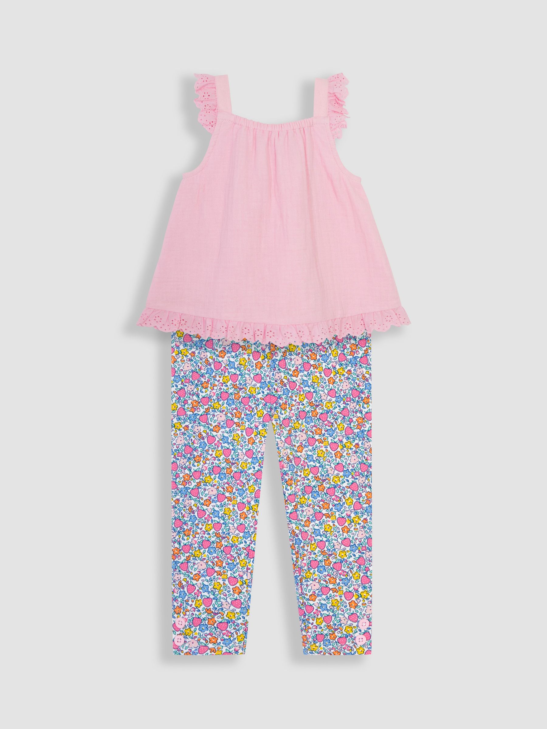 Pink 2-Piece Broderie Cheesecloth Top & Leggings Set - Image 3 of 7