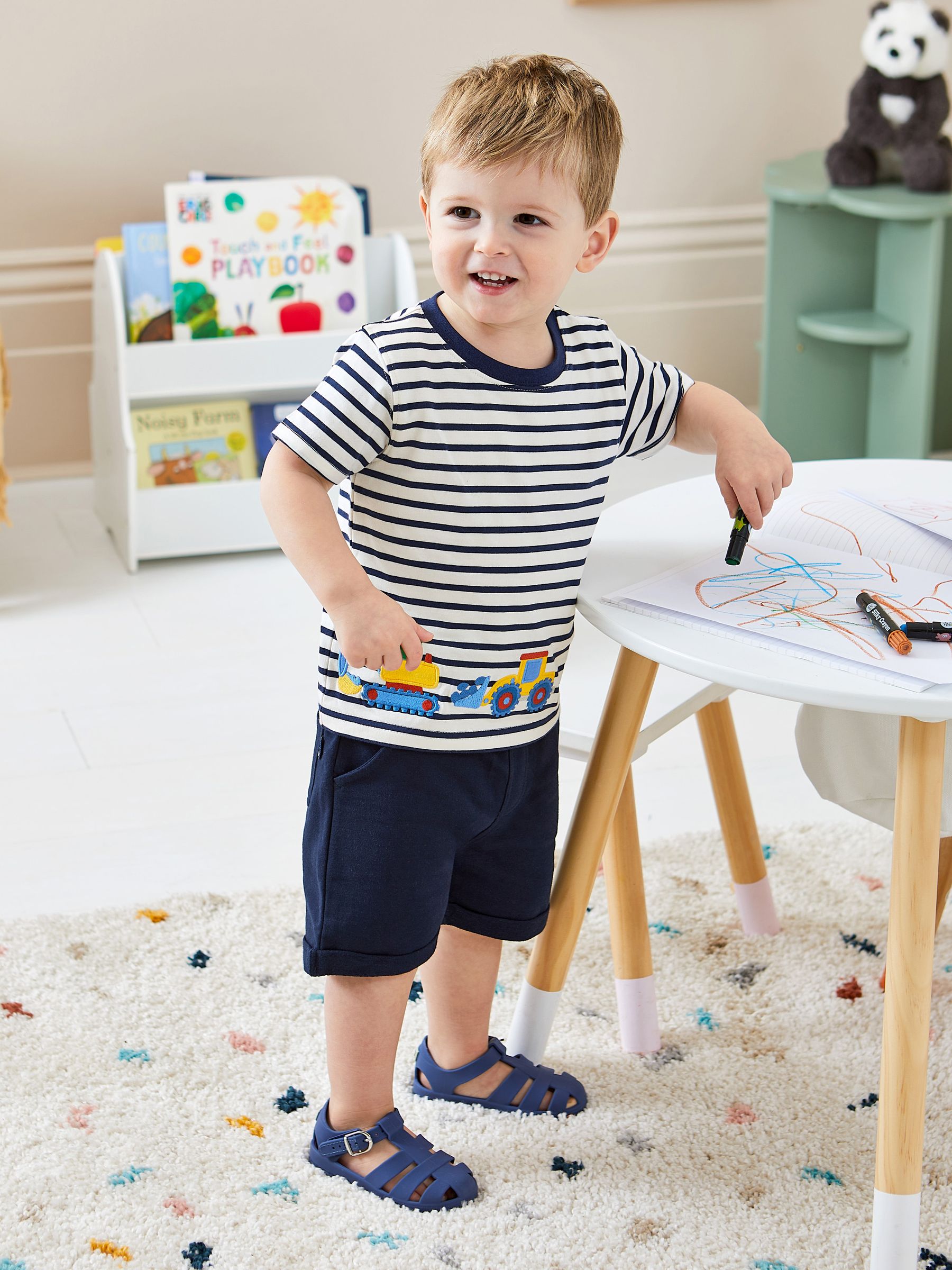 Ecru Navy Stripe Digger Appliqué Border T-Shirt - Image 4 of 5