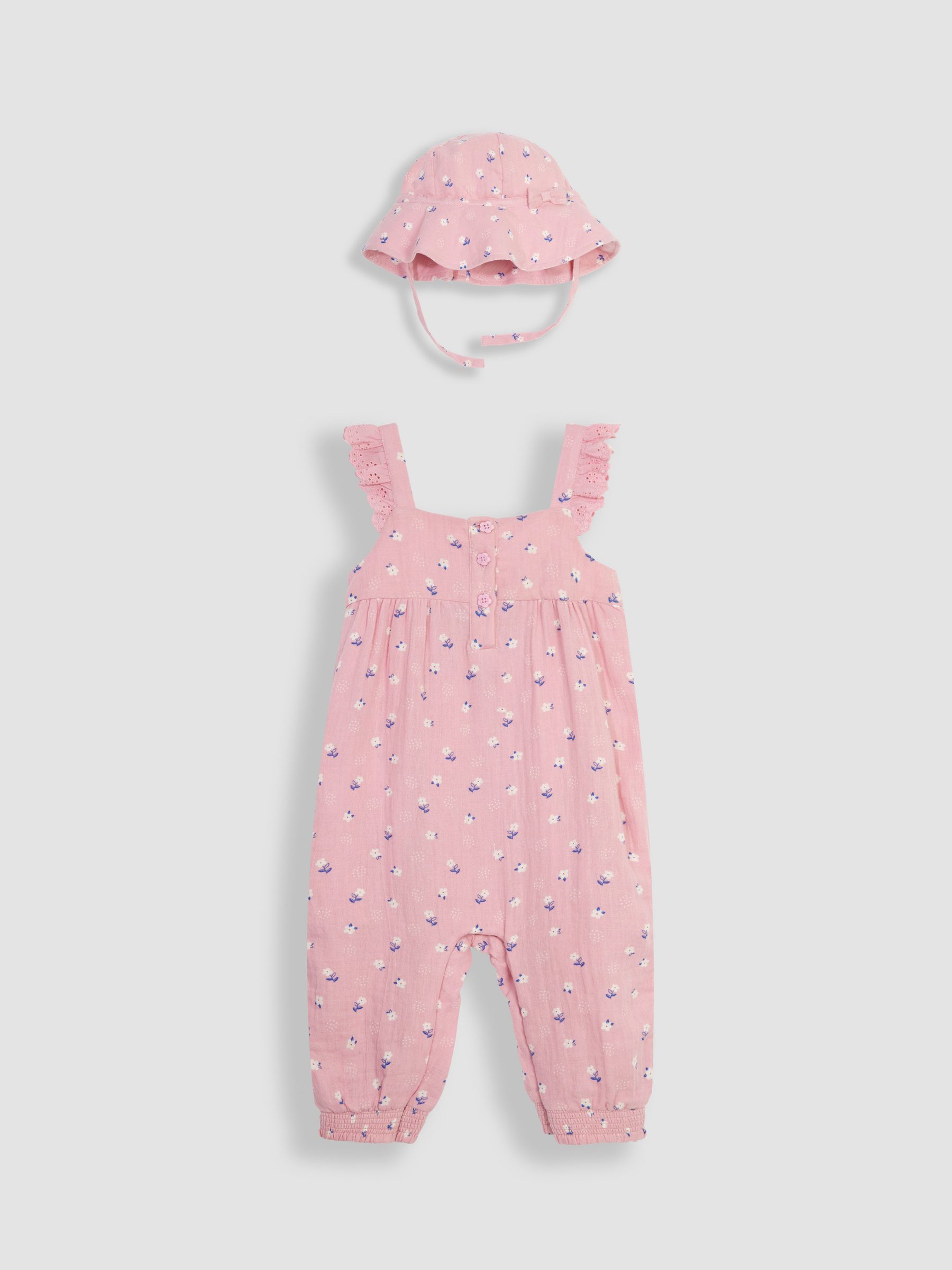 Pink Floral 2-Piece Cheesecloth Jumpsuit & Hat Set - Image 1 of 5