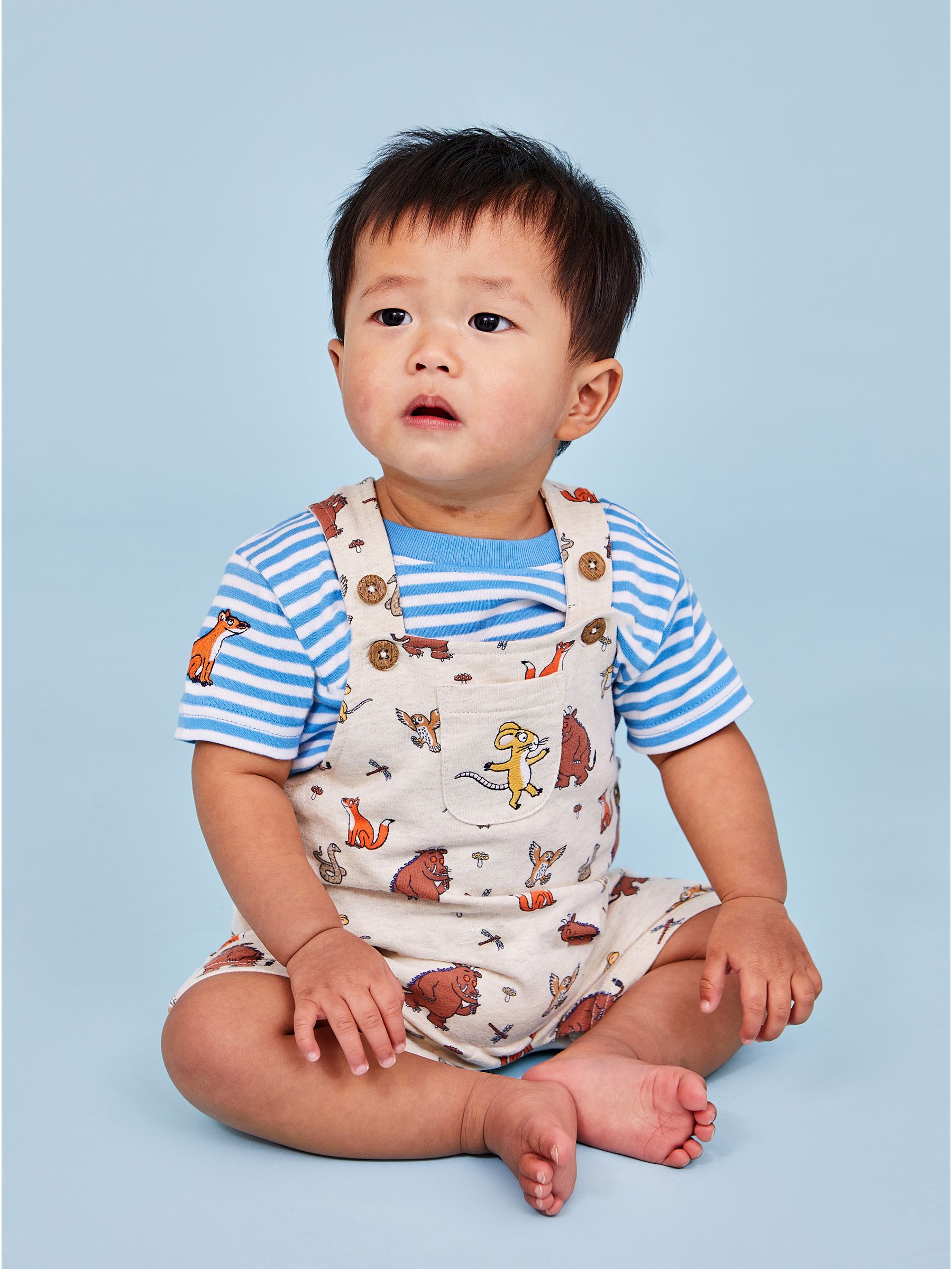 Stone 2-Piece Gruffalo Dungarees & Stripe T-Shirt Set - Image 1 of 6