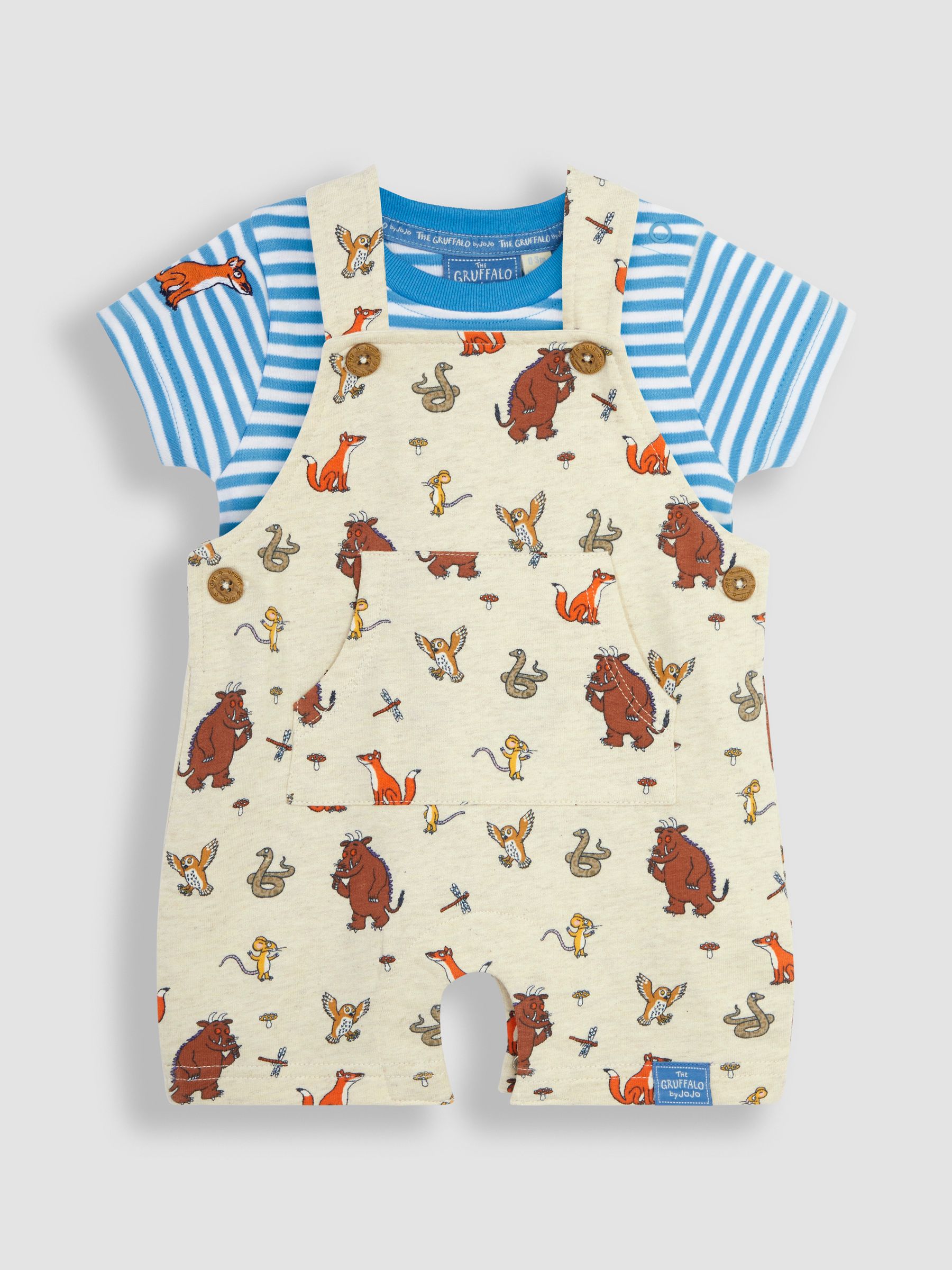 Stone 2-Piece Gruffalo Dungarees & Stripe T-Shirt Set - Image 2 of 6