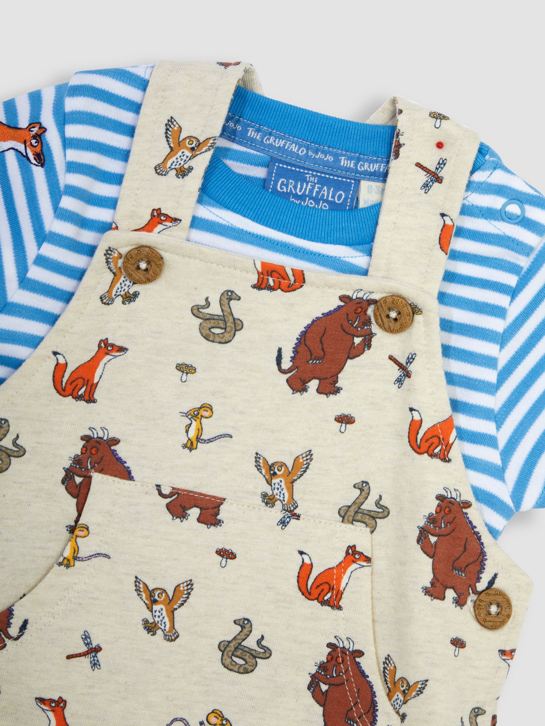 Stone 2-Piece Gruffalo Dungarees & Stripe T-Shirt Set - Image 6 of 6