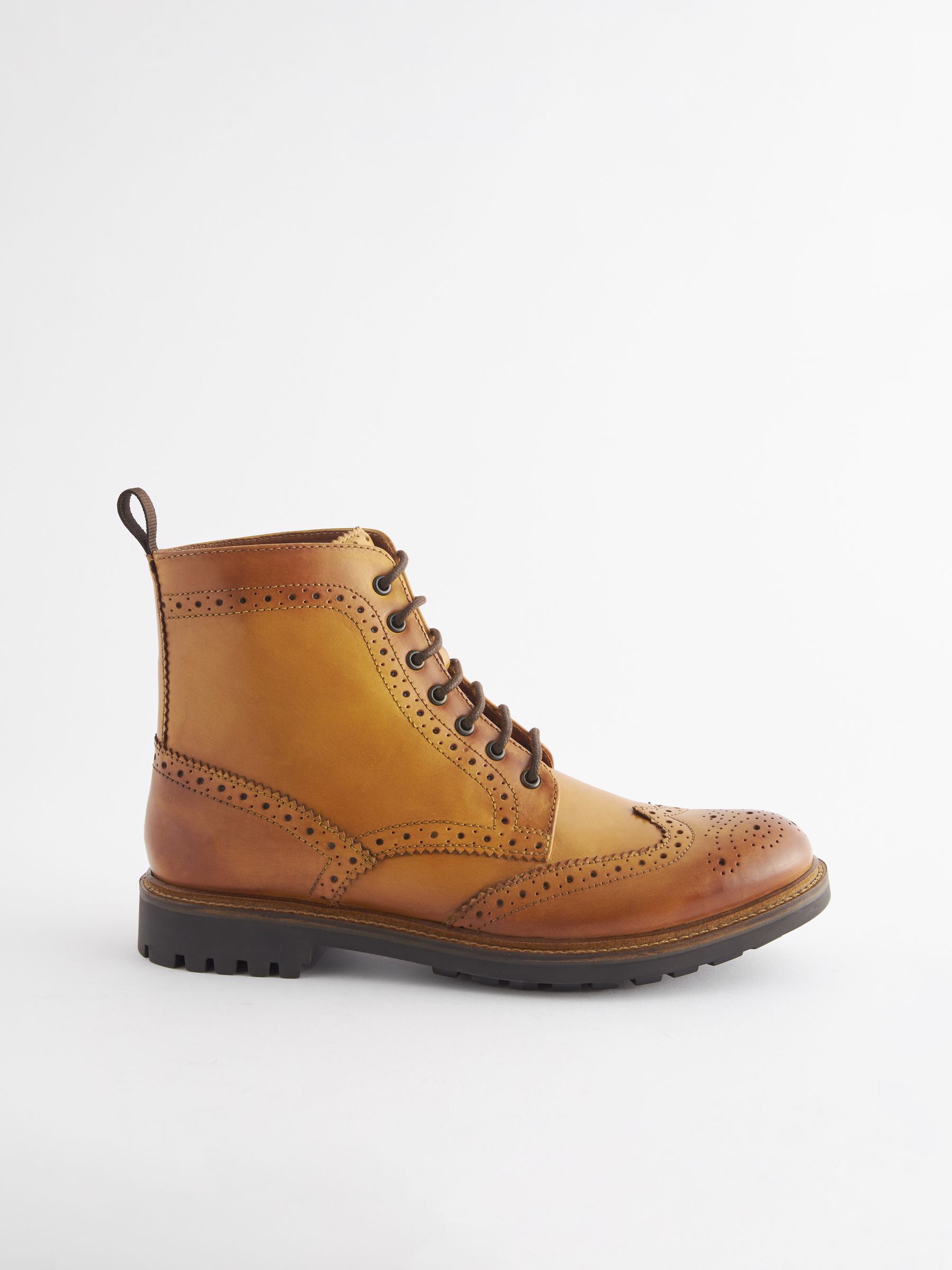 Tan Leather Cleated Brogue Boots - Image 2 of 6