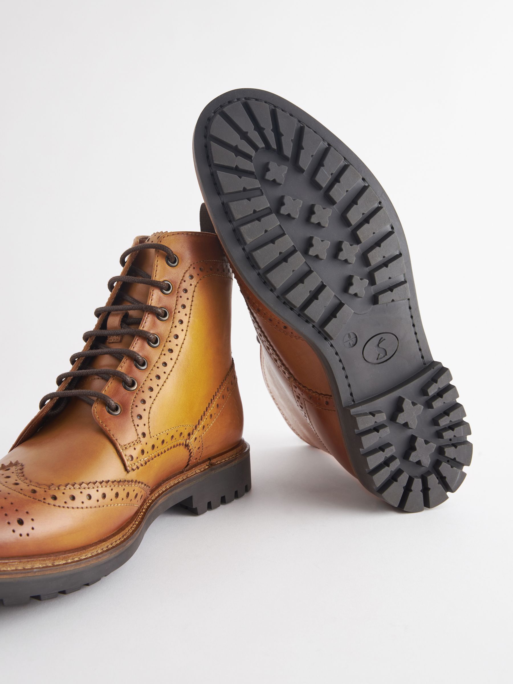 Tan Leather Cleated Brogue Boots - Image 3 of 6