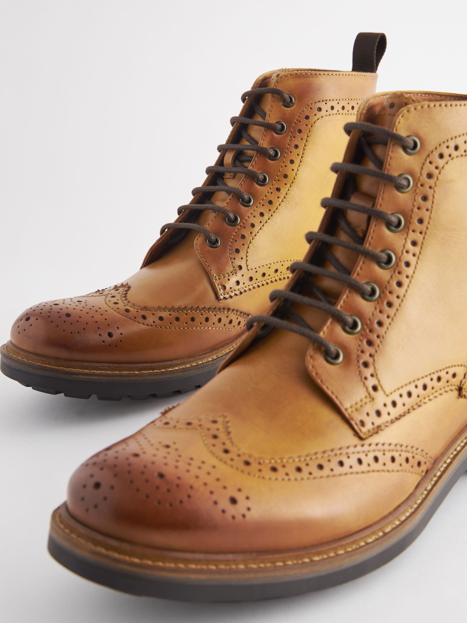 Tan Leather Cleated Brogue Boots - Image 4 of 6
