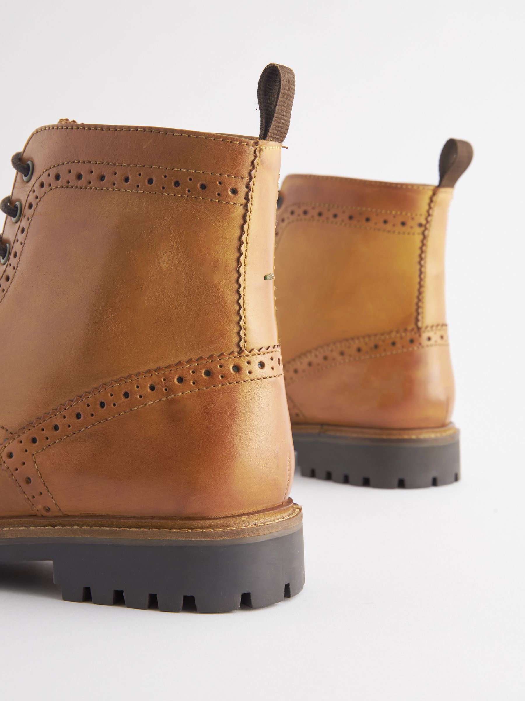 Tan Leather Cleated Brogue Boots - Image 5 of 6