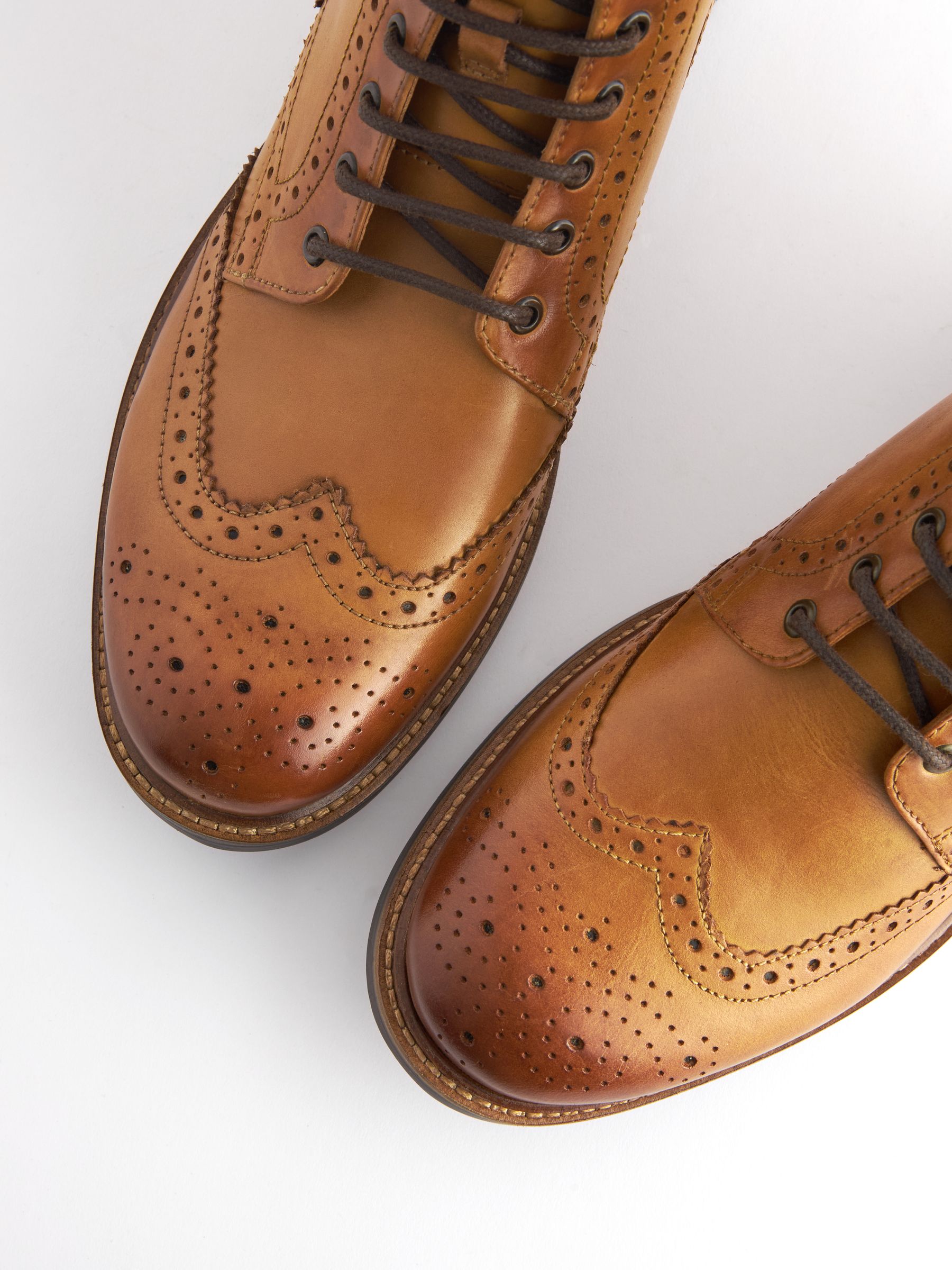 Tan Leather Cleated Brogue Boots - Image 6 of 6