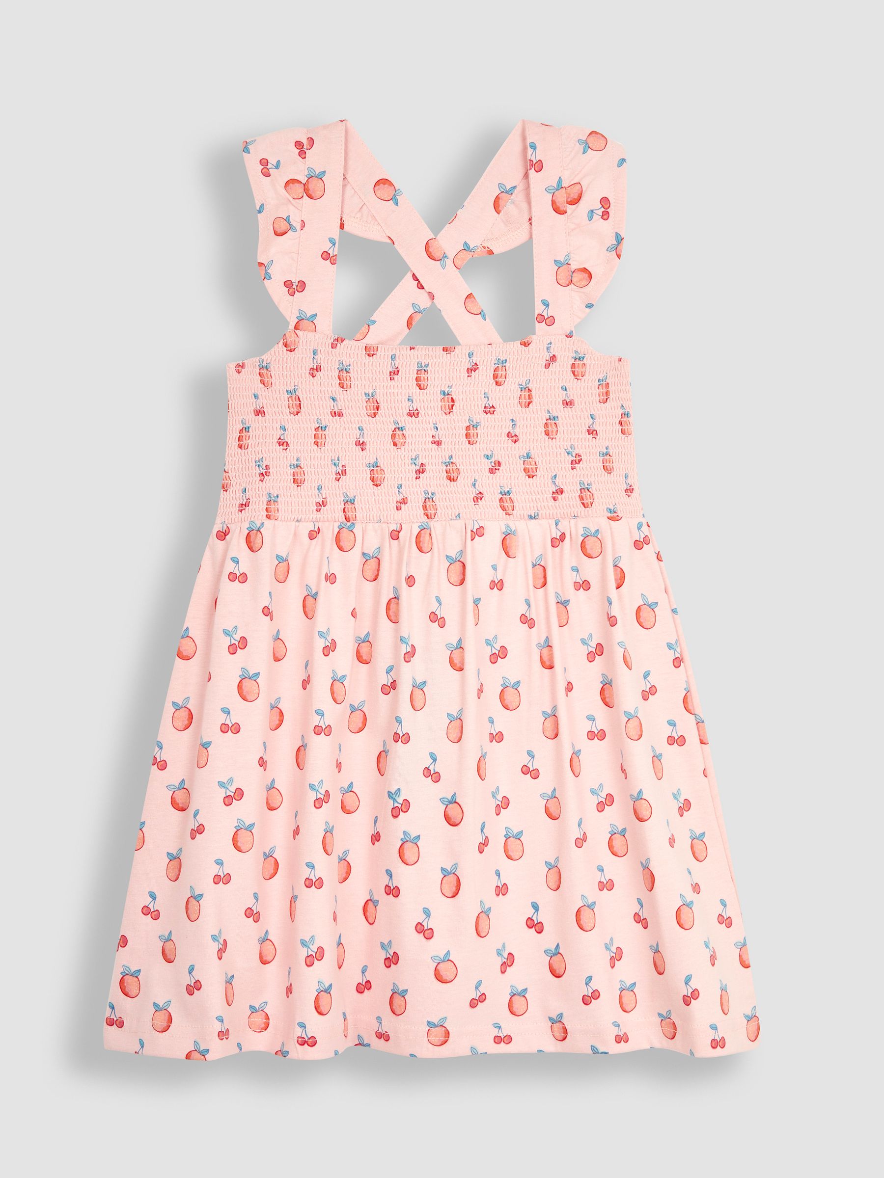 Pink Peach & Cherry Cross Back Smocked Jersey Dress - Image 1 of 5