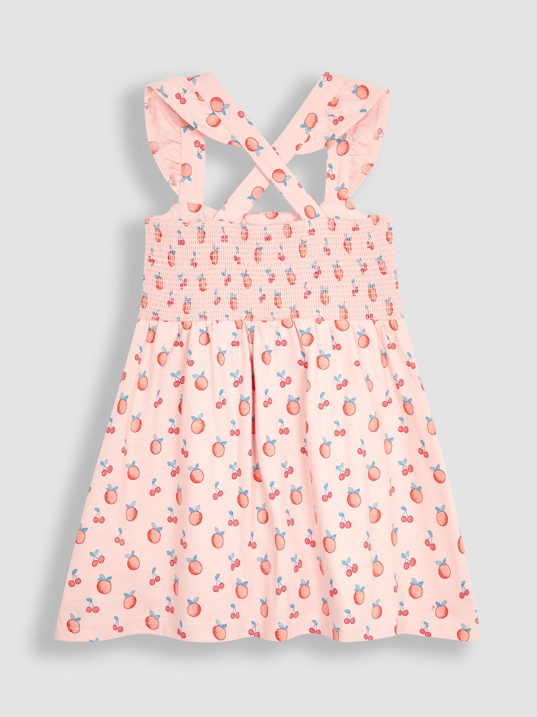 Pink Peach & Cherry Cross Back Smocked Jersey Dress - Image 2 of 5