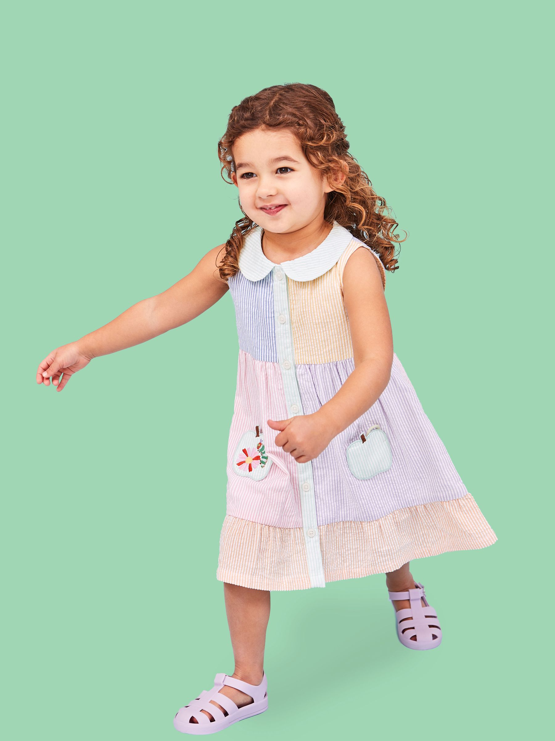 Green The Very Hungry Caterpillar Embroidered Button Through Dress - Image 1 of 4