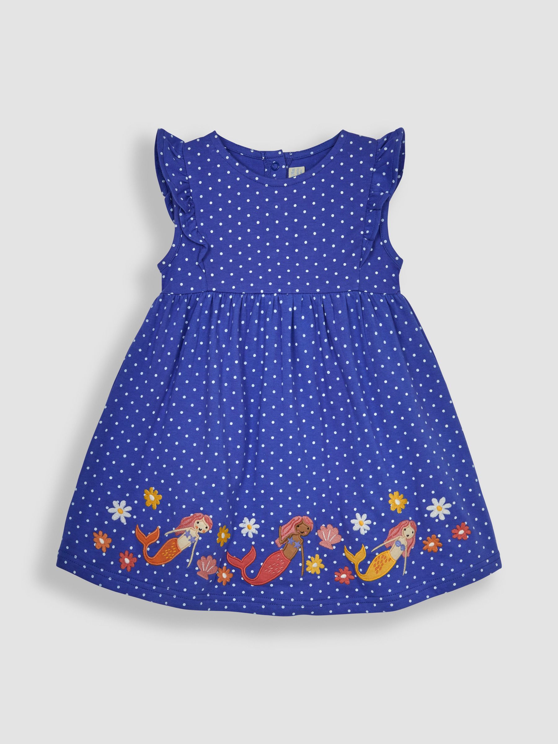 Blue Mermaid Appliqué Frill Shoulder Pretty Summer Jersey Dress - Image 1 of 3