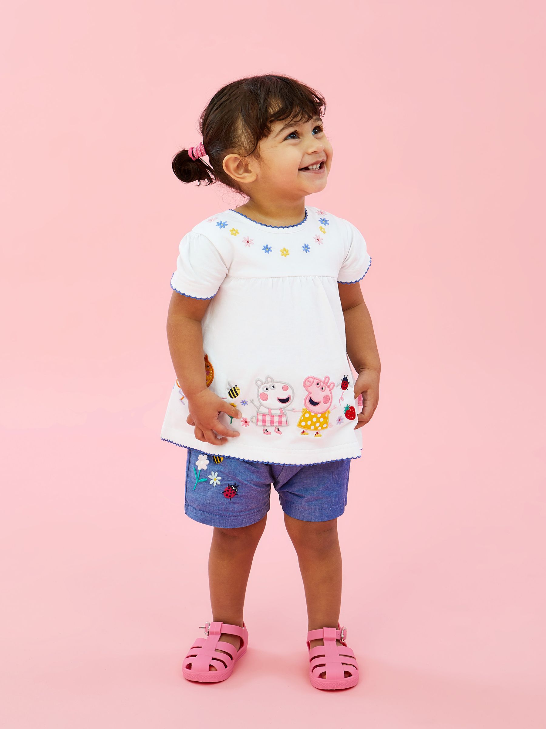 2-Piece Peppa Pig Embroidered Top & Shorts Set in White - Image 1 of 9