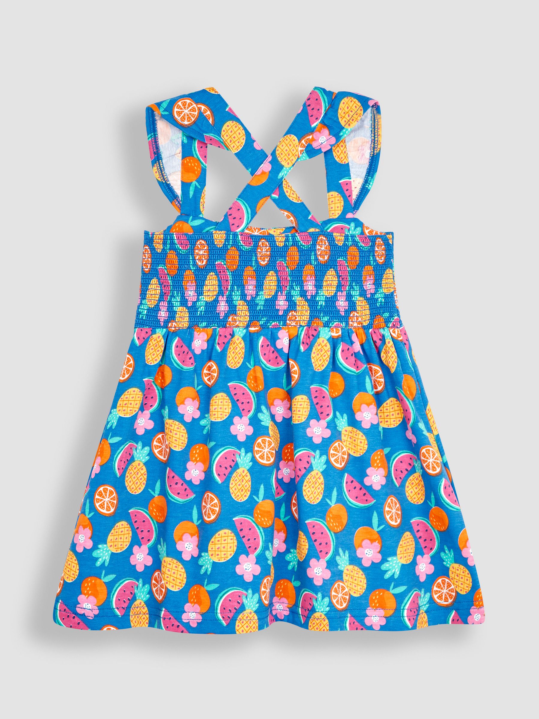 Cobalt Blue Summer Fruits Cross Back Smocked Jersey Dress - Image 2 of 3