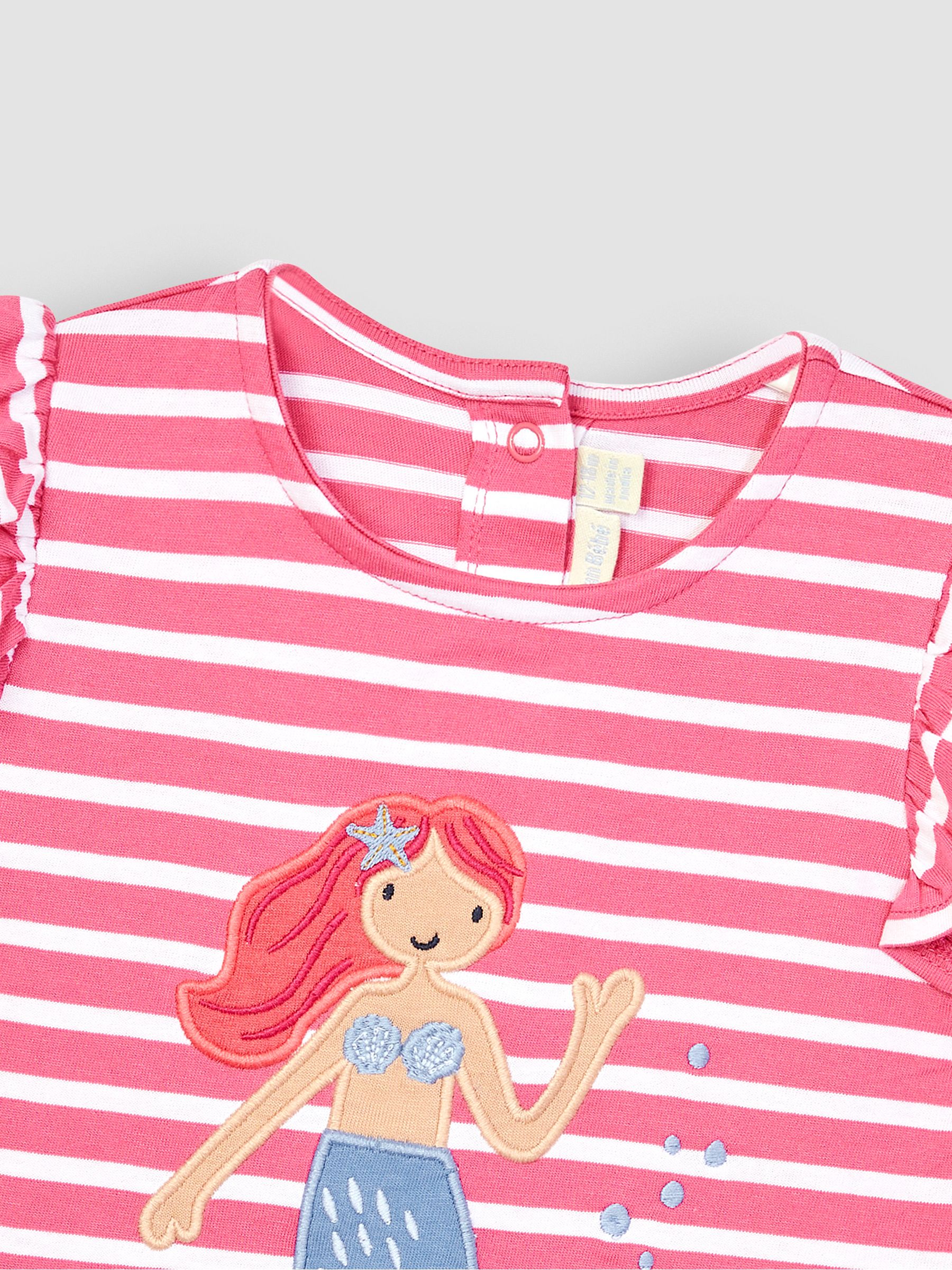 Raspberry Pink Mermaid Appliqué Frill Sleeve T-Shirt - Image 2 of 3