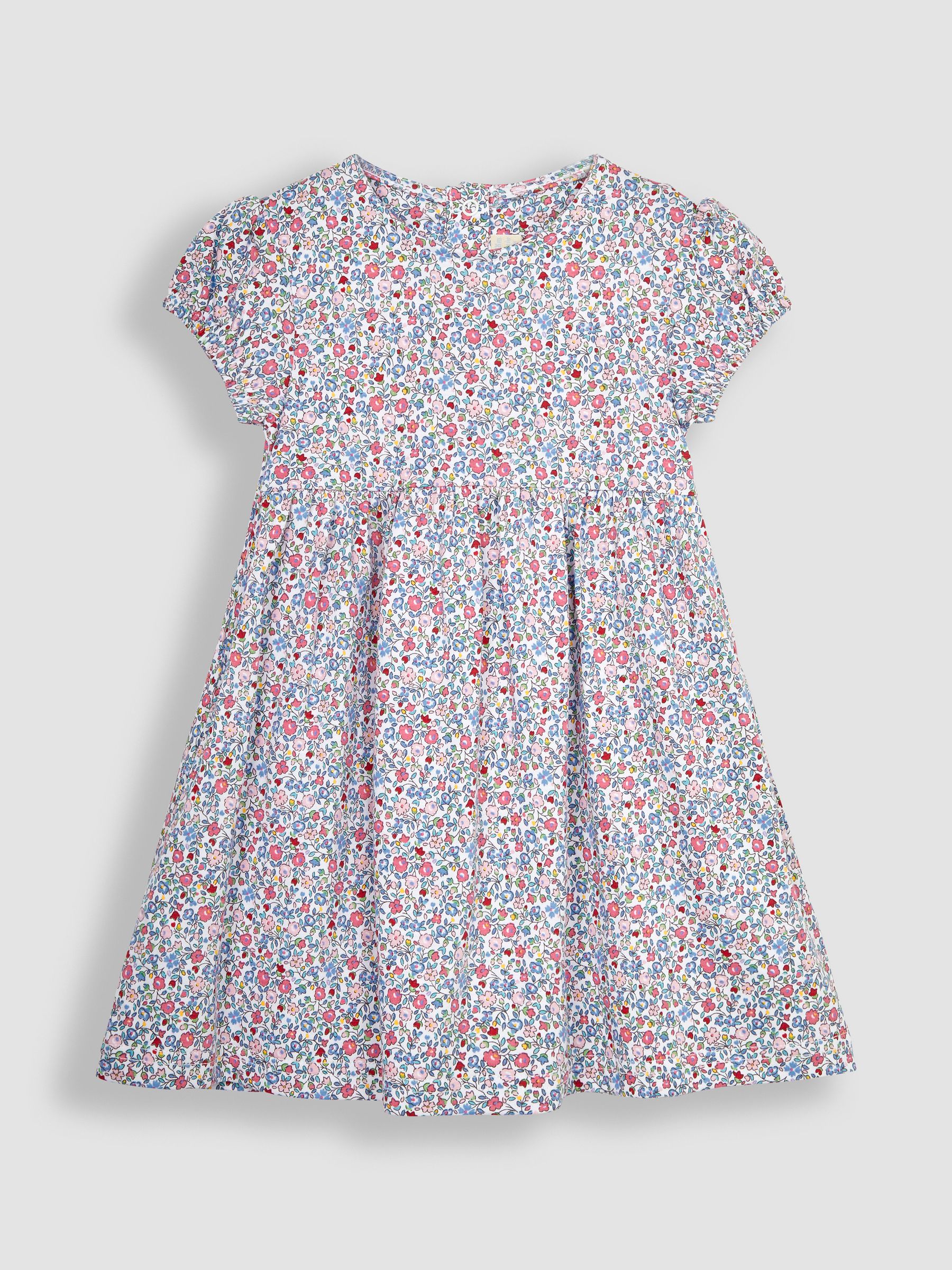 Pink Summer Ditsy Floral Puff Sleeve Jersey Dress - Image 1 of 3