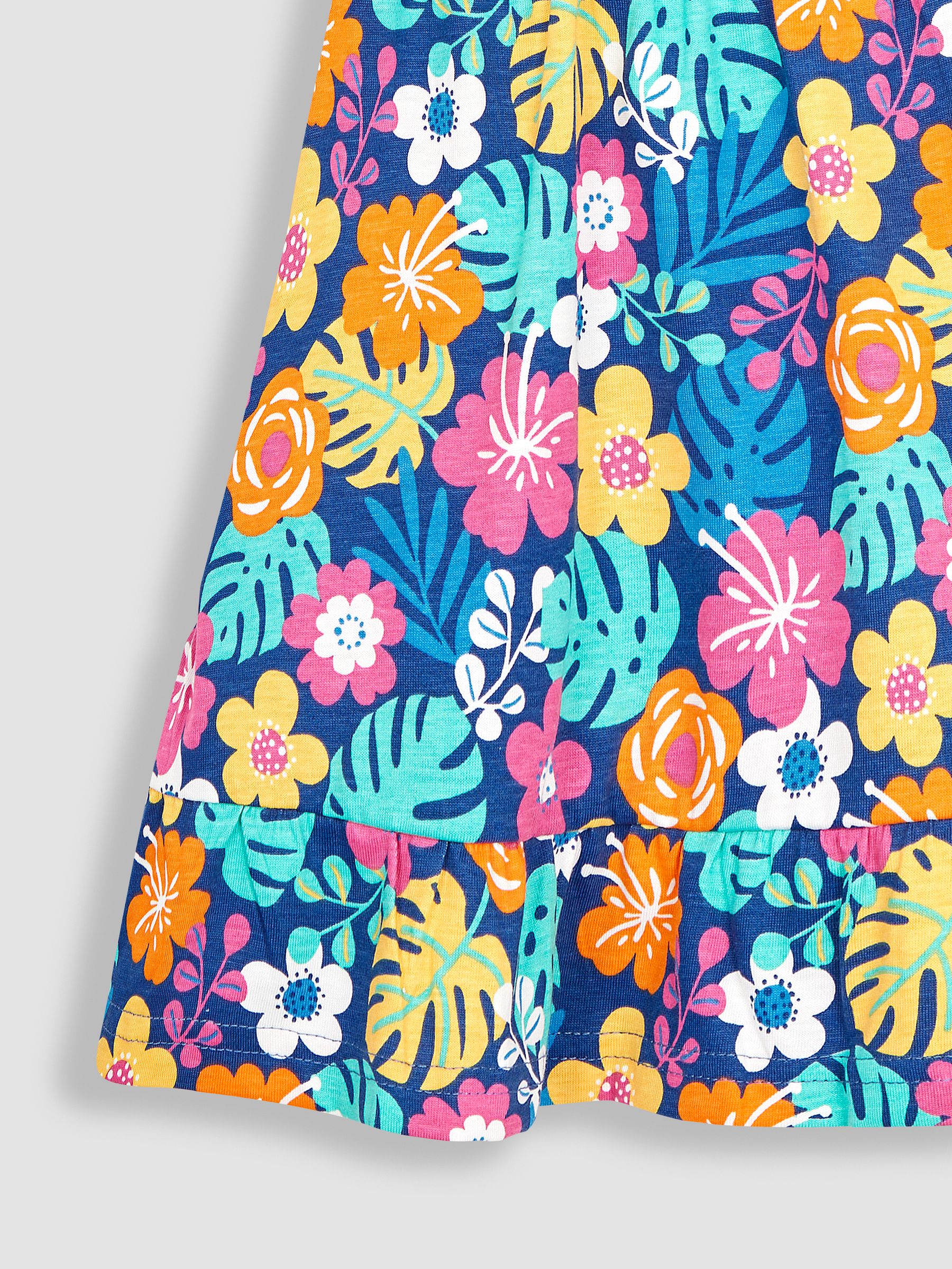 Navy Blue Floral Frill Shoulder Pretty Summer Jersey Dress - Image 3 of 3