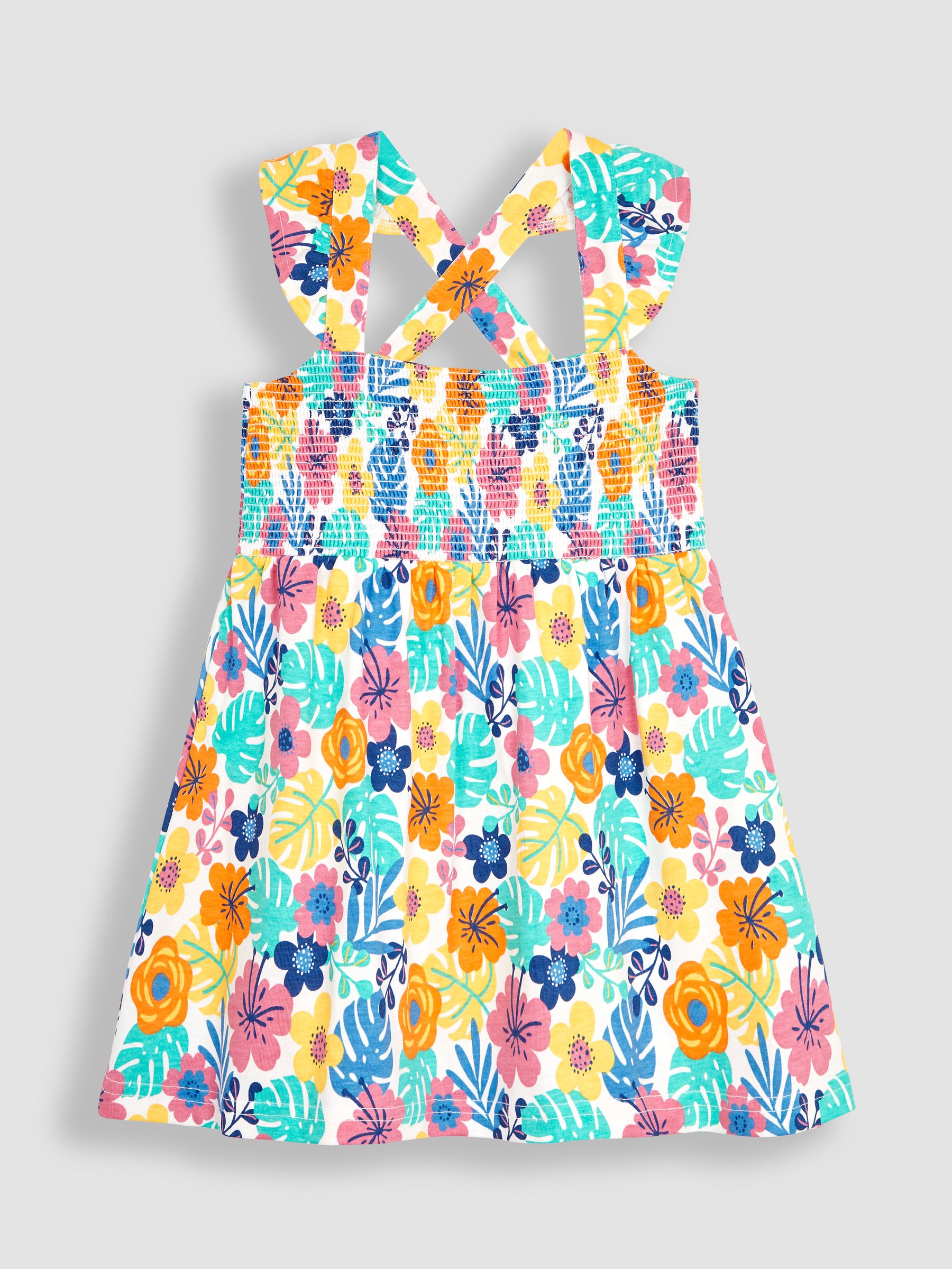 Multi Floral Cross Back Smocked Jersey Dress - Image 1 of 3