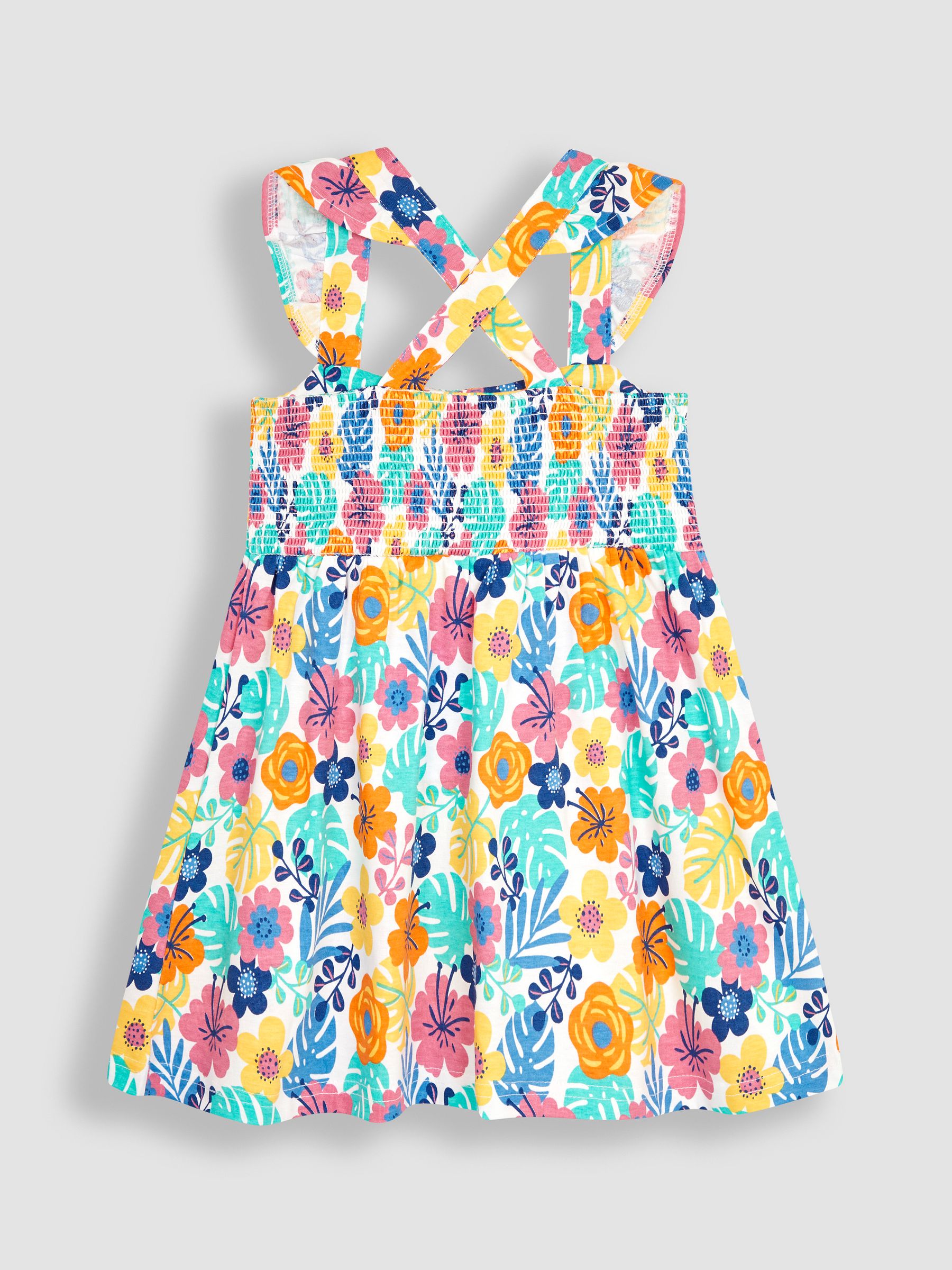 Multi Floral Cross Back Smocked Jersey Dress - Image 2 of 3