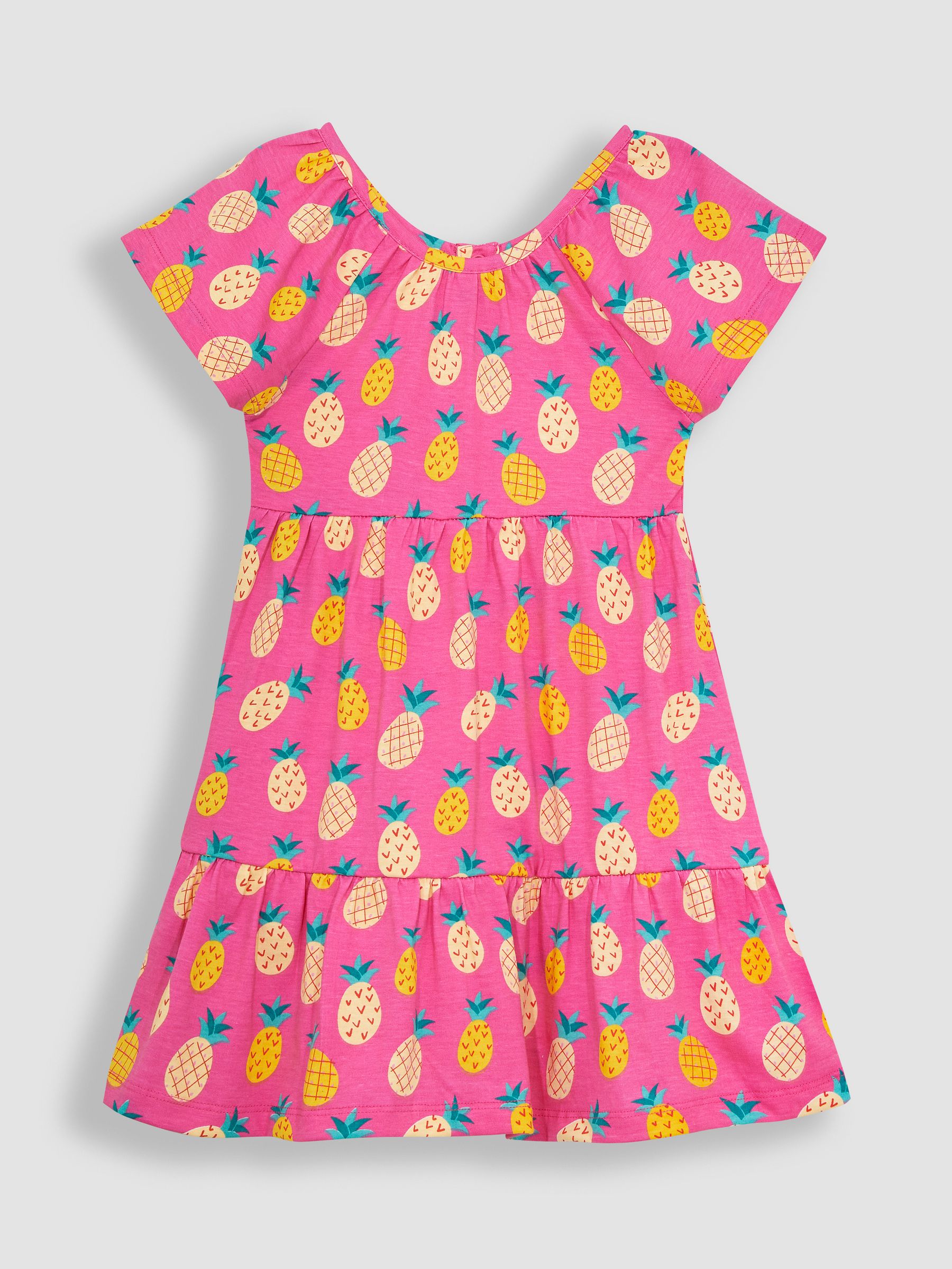 Fuchsia Pink Pineapple Ruffle Sleeve Tiered Jersey Dress - Image 1 of 3