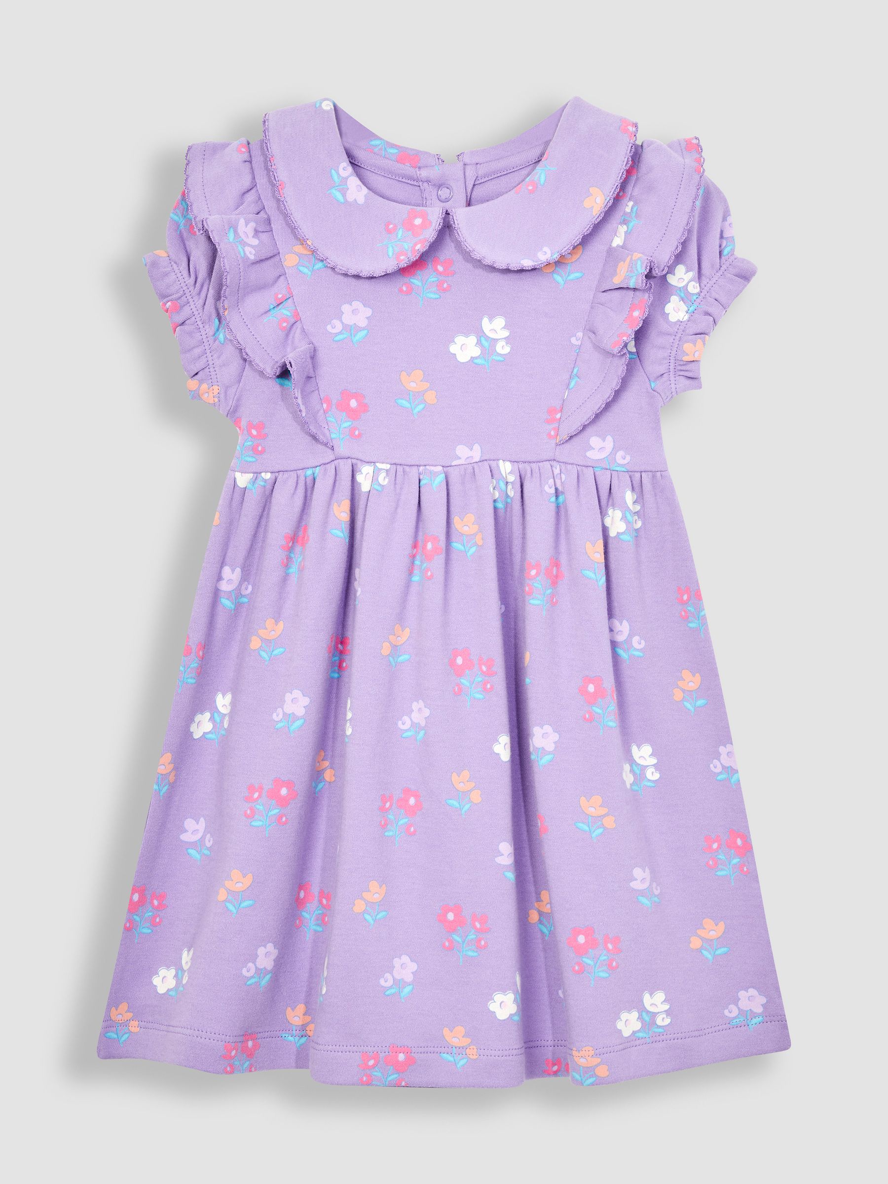 Lilac Purple Floral Peter Pan Ruffle Tea Jersey Dress - Image 1 of 3