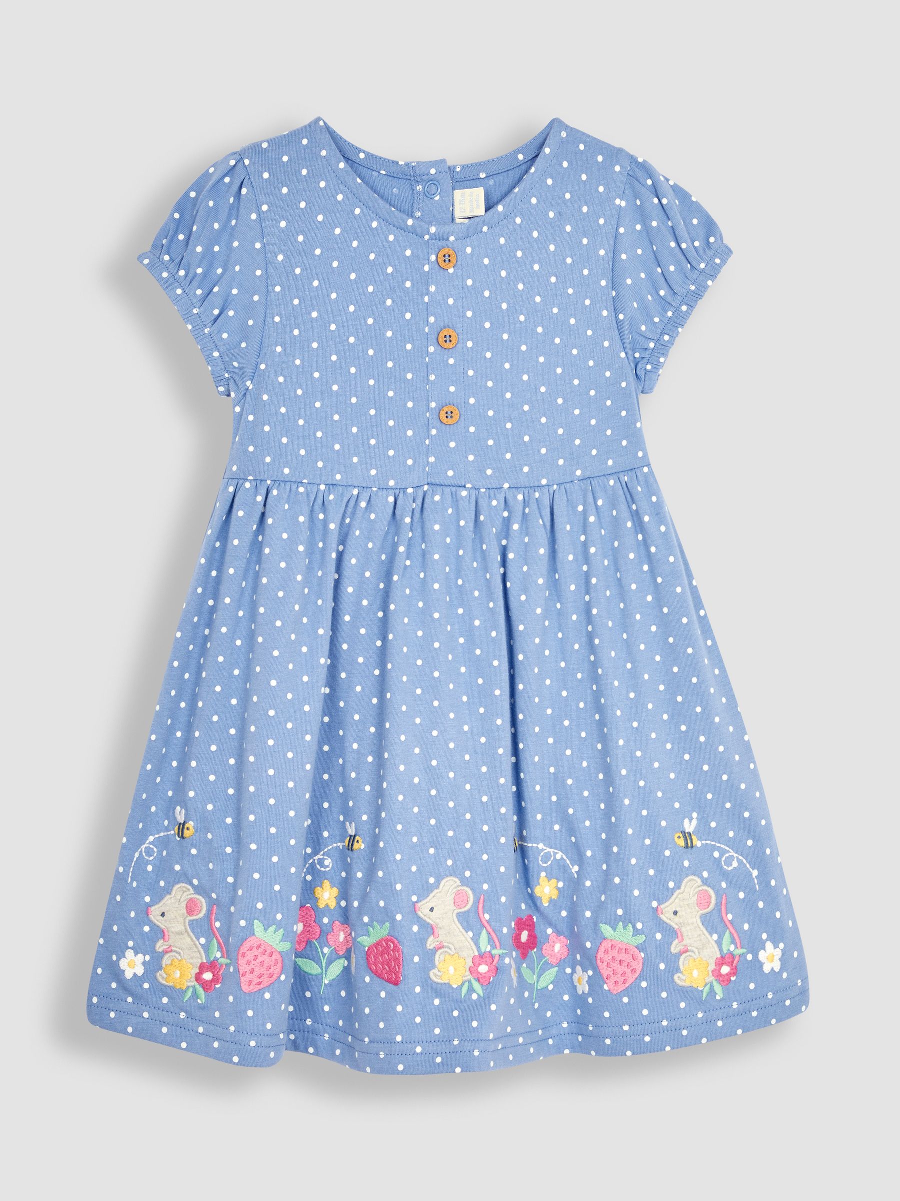 Blue Meadow Mouse Appliqué Spot Puff Sleeve Jersey Dress - Image 1 of 3
