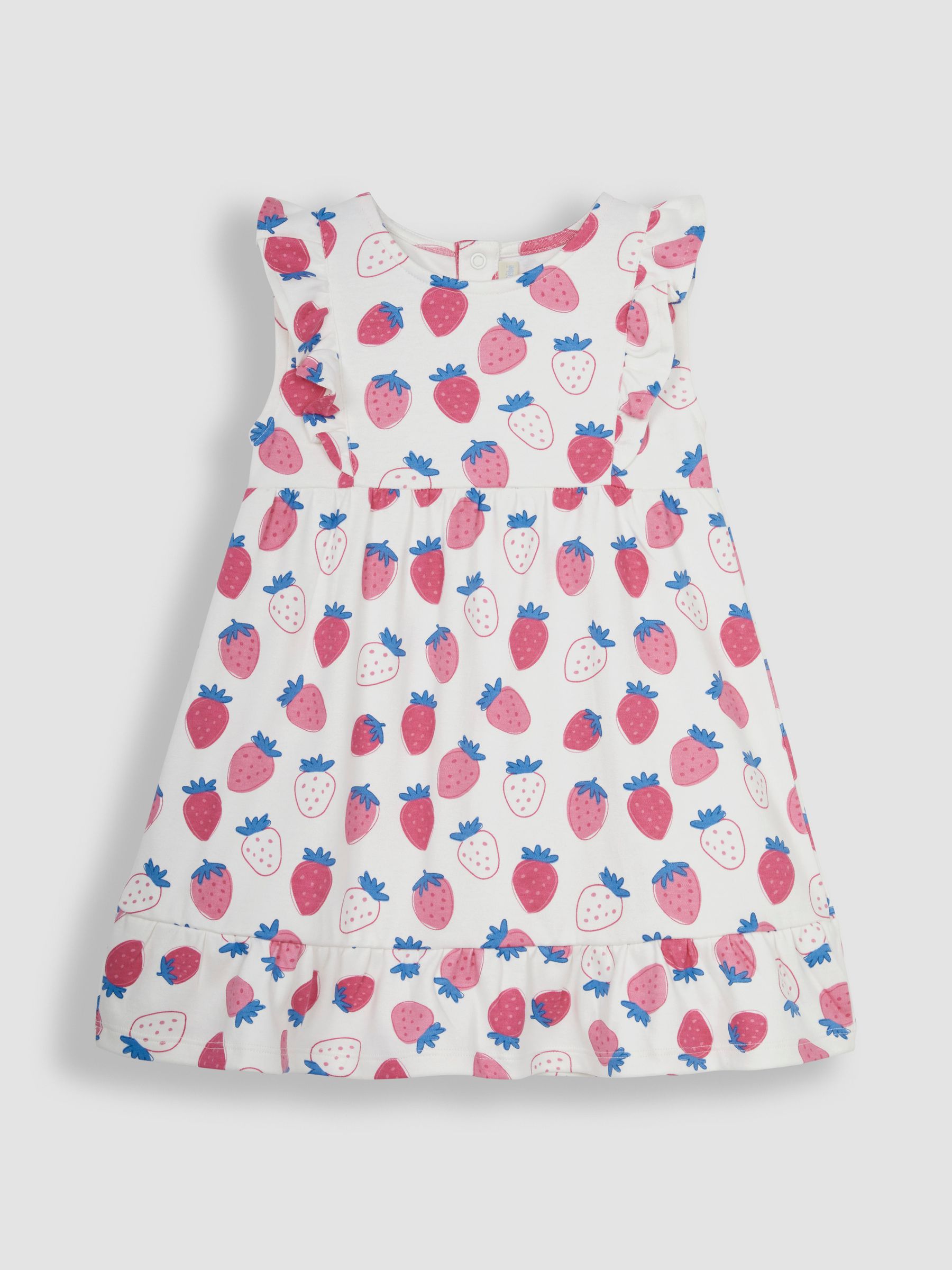 Pink Strawberry Frill Shoulder Pretty Summer Jersey Dress - Image 1 of 4