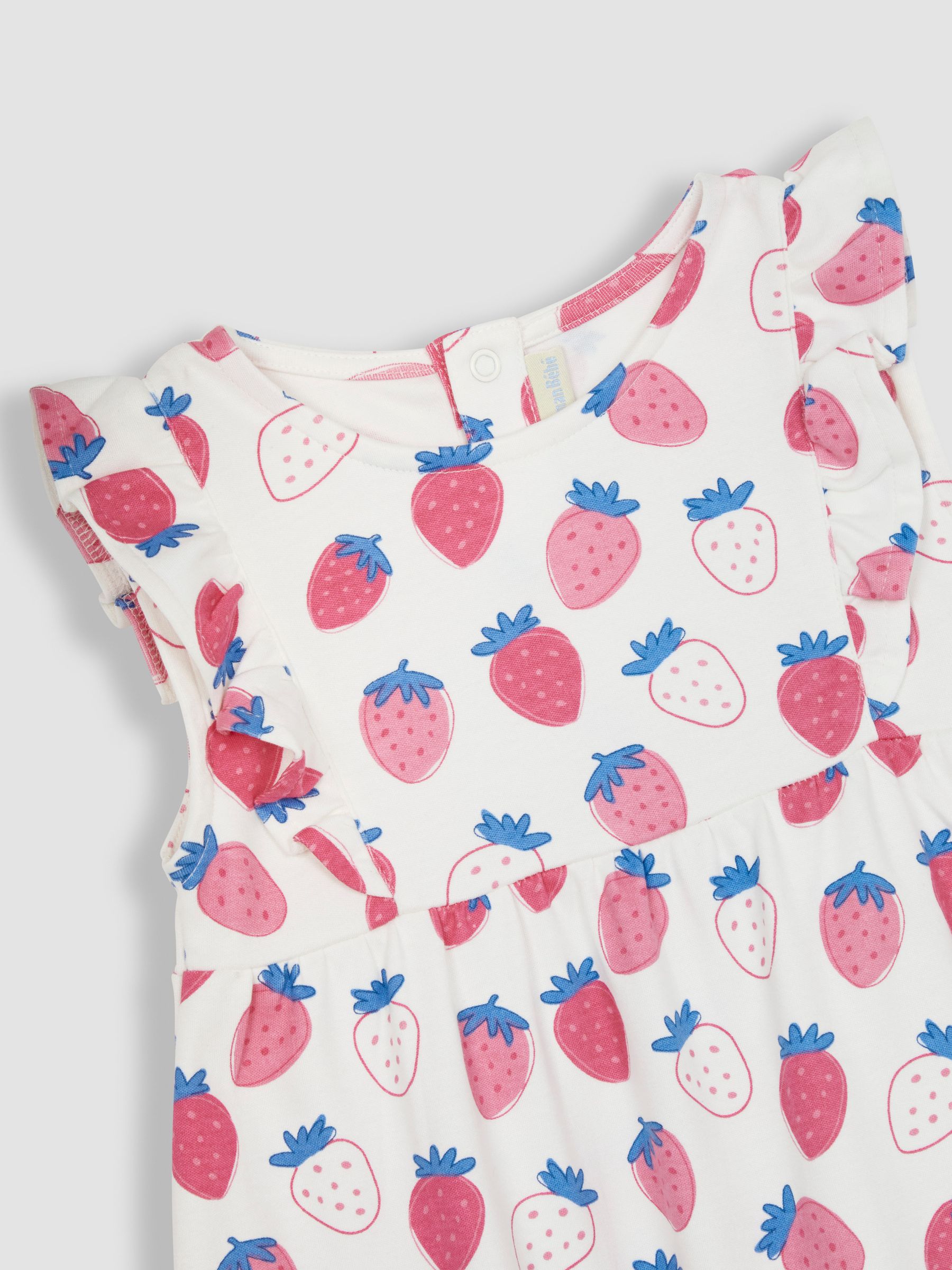 Pink Strawberry Frill Shoulder Pretty Summer Jersey Dress - Image 2 of 4