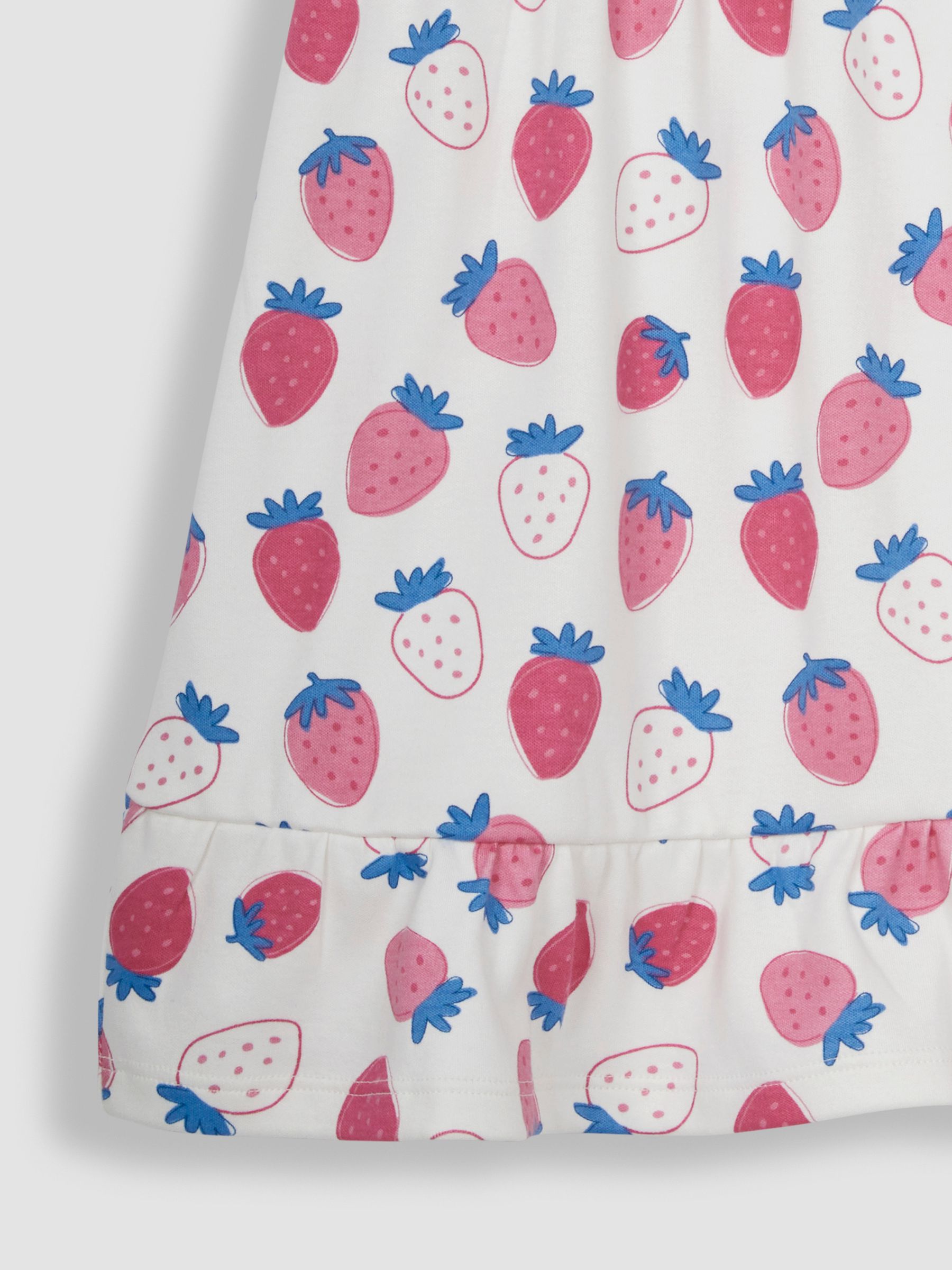 Pink Strawberry Frill Shoulder Pretty Summer Jersey Dress - Image 3 of 4
