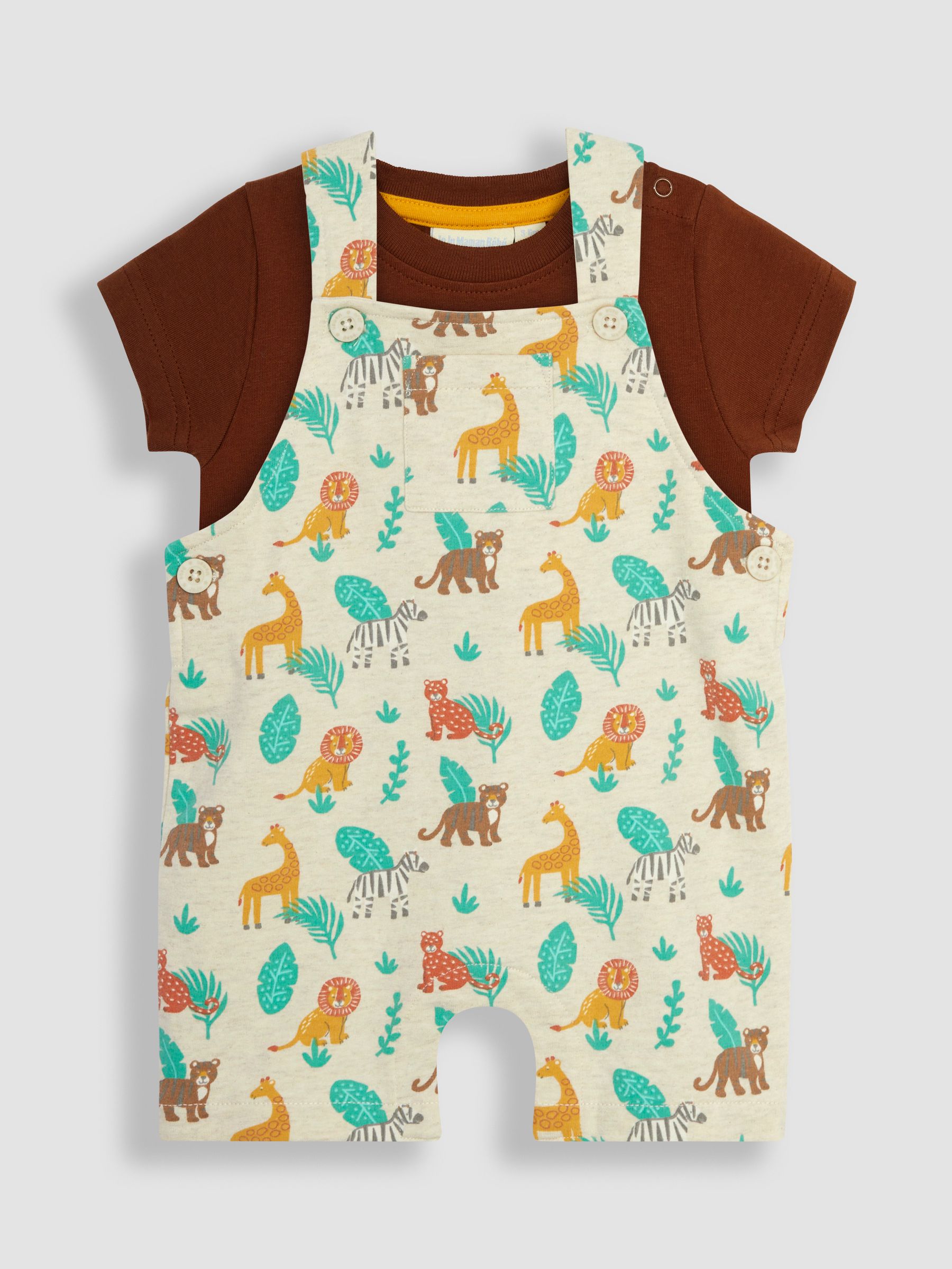 Natural Safari Animals Dungarees & T-Shirt 2-Piece Set - Image 1 of 5