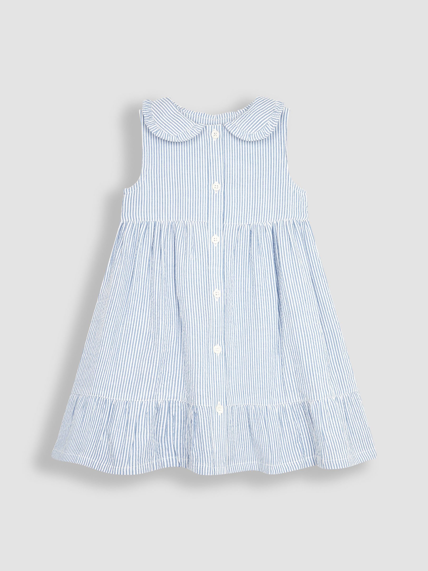 Blue Seersucker Stripe Collar Button Through Dress - Image 1 of 3
