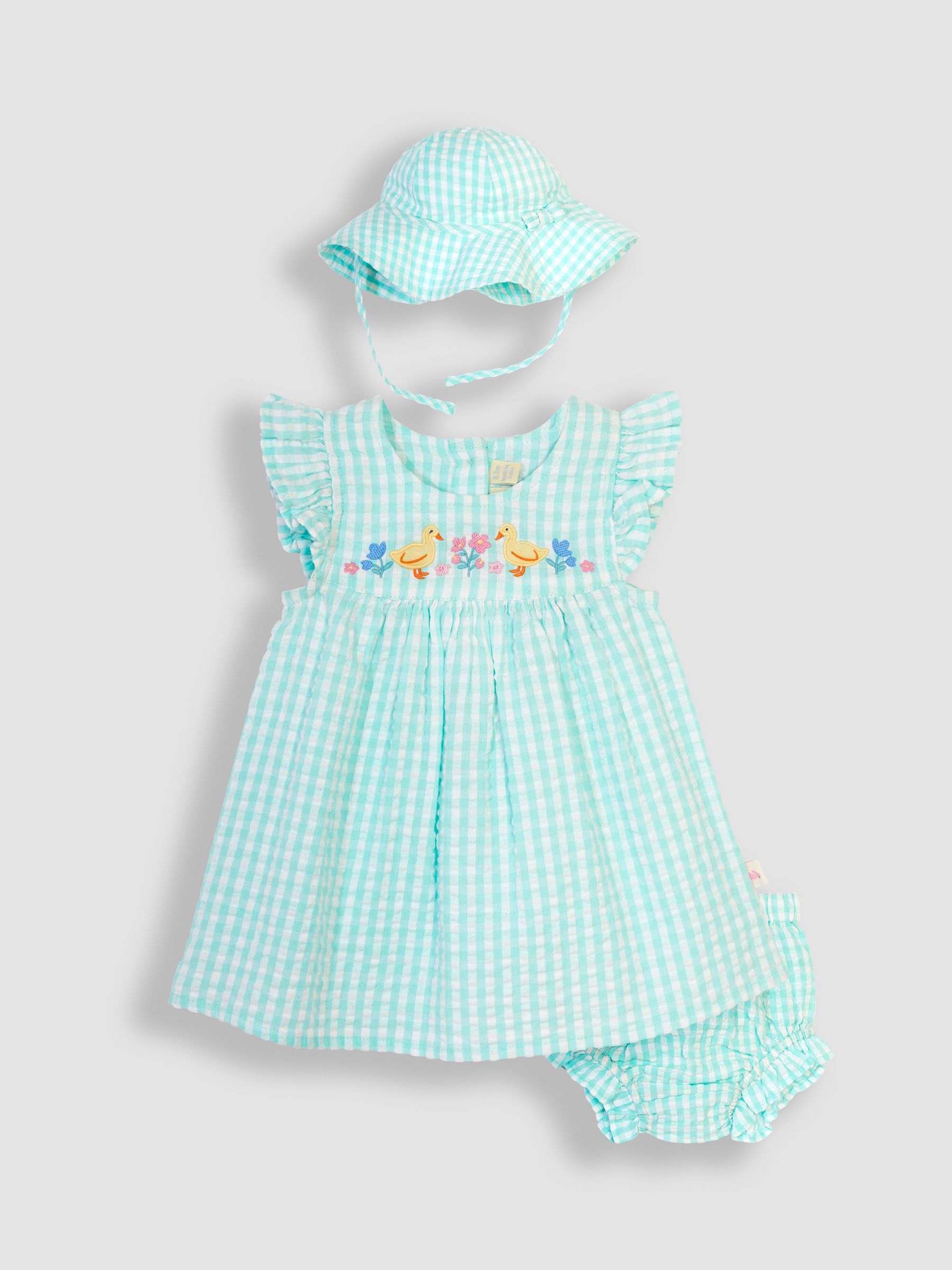 2-Piece Duck Embroidered Baby Dress & Hat Set in Duck Egg - Image 2 of 6