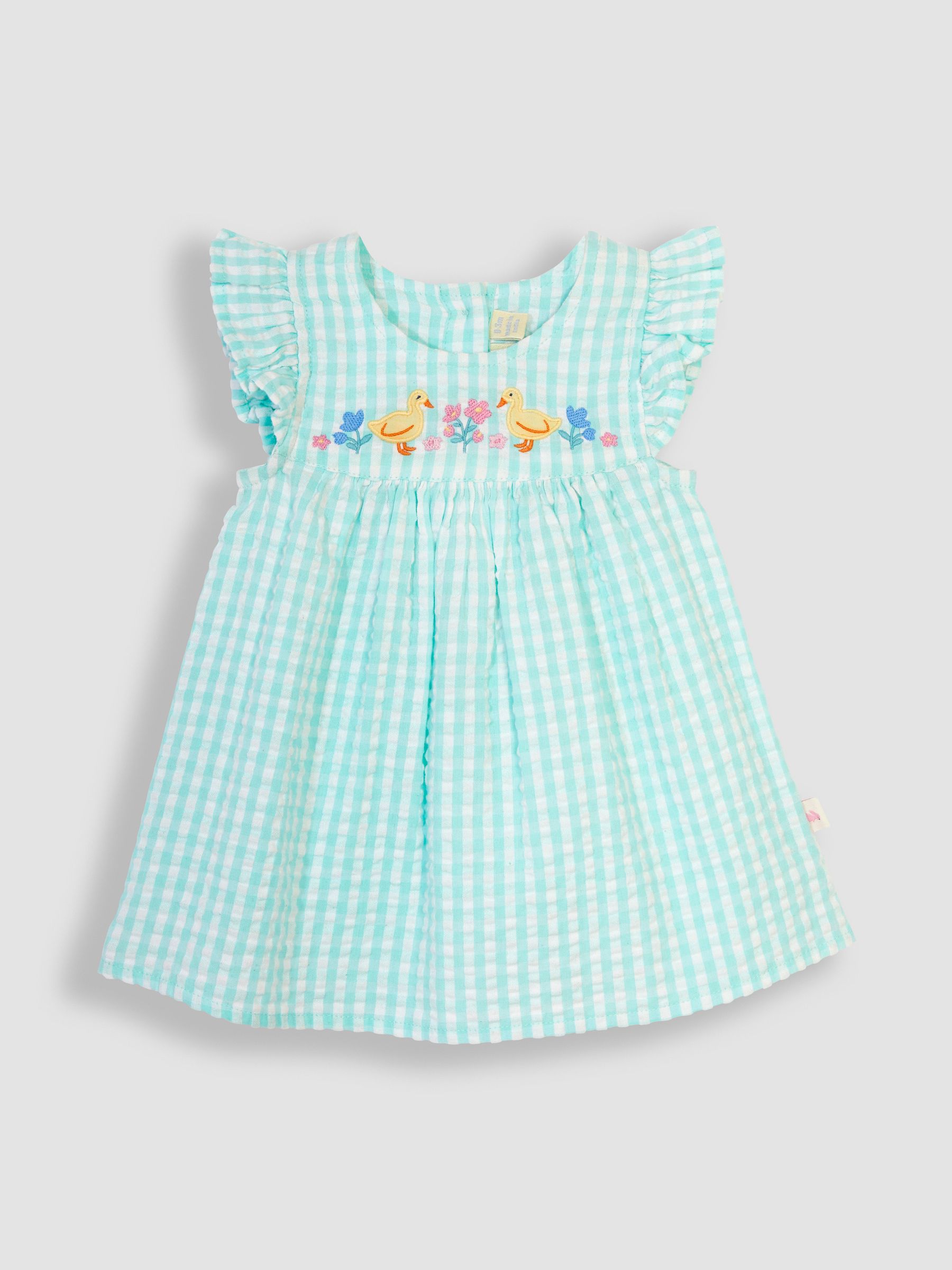 2-Piece Duck Embroidered Baby Dress & Hat Set in Duck Egg - Image 4 of 6