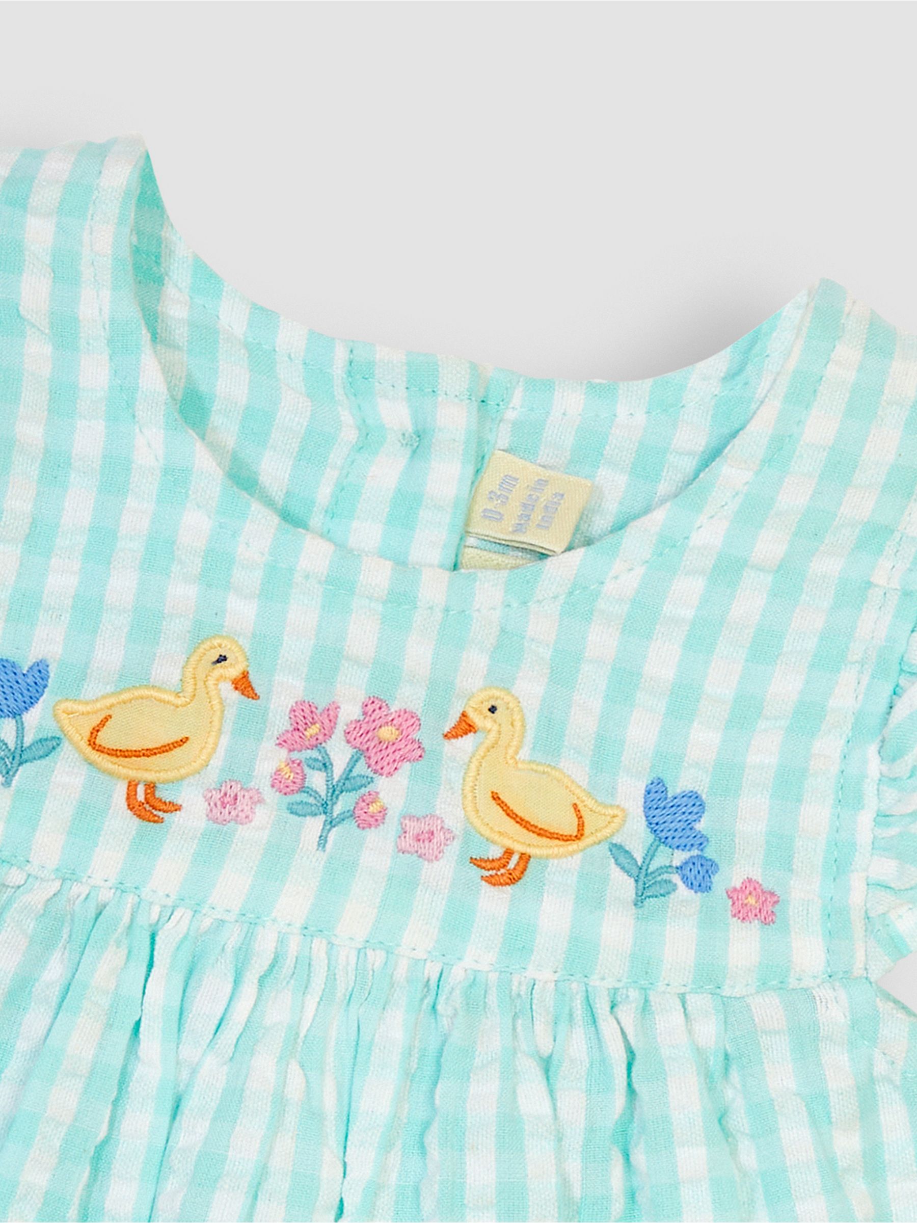 2-Piece Duck Embroidered Baby Dress & Hat Set in Duck Egg - Image 6 of 6