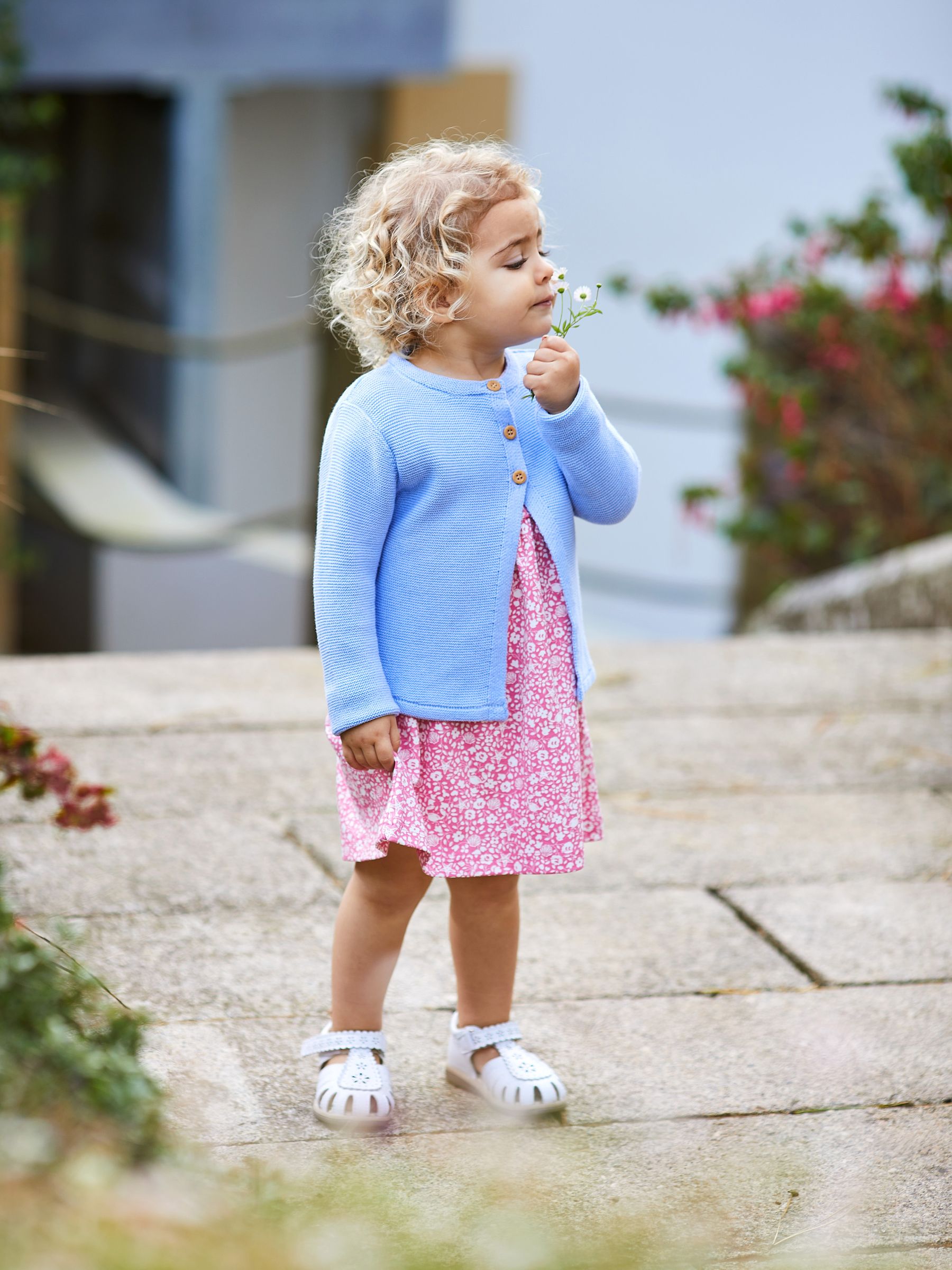 Coral Nautical Ditsy Floral Ruffle Sleeve Jersey Dress | JoJo Maman Bb Coral Nautical Ditsy Floral Ruffle Sleeve Jersey Dress | JoJo Maman Bb