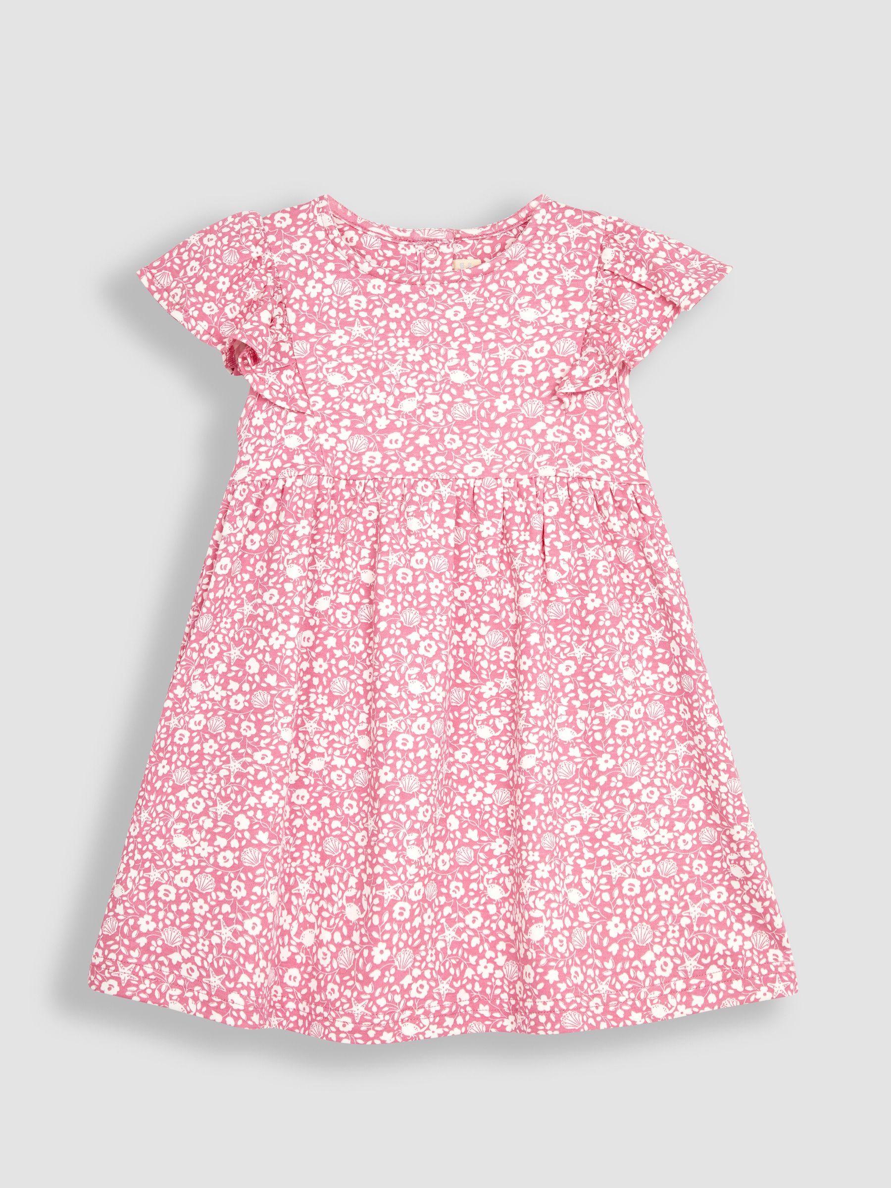 Coral Nautical Ditsy Floral Ruffle Sleeve Jersey Dress - Image 2 of 4