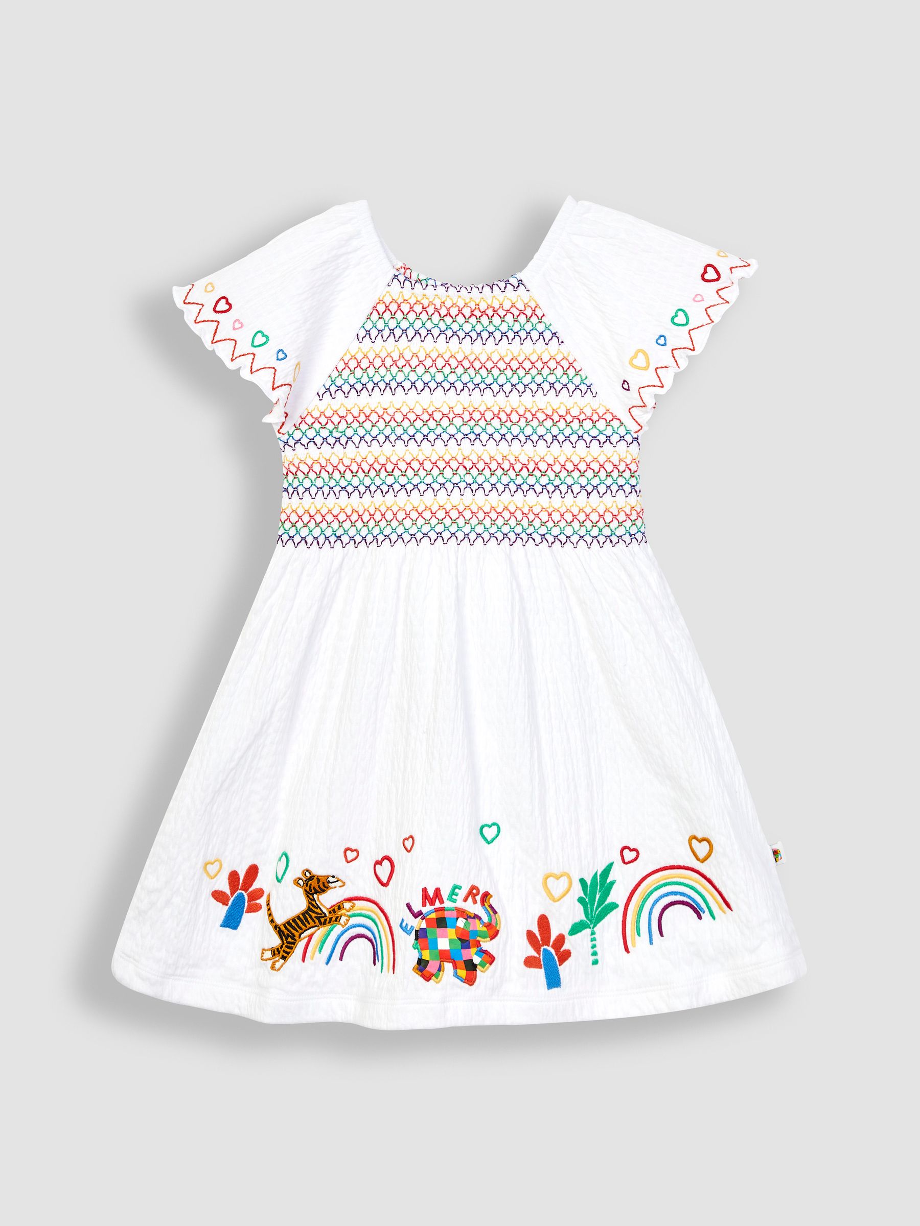 Elmer Appliqué Ruffle Sleeve Smocked Dress in White - Image 2 of 3