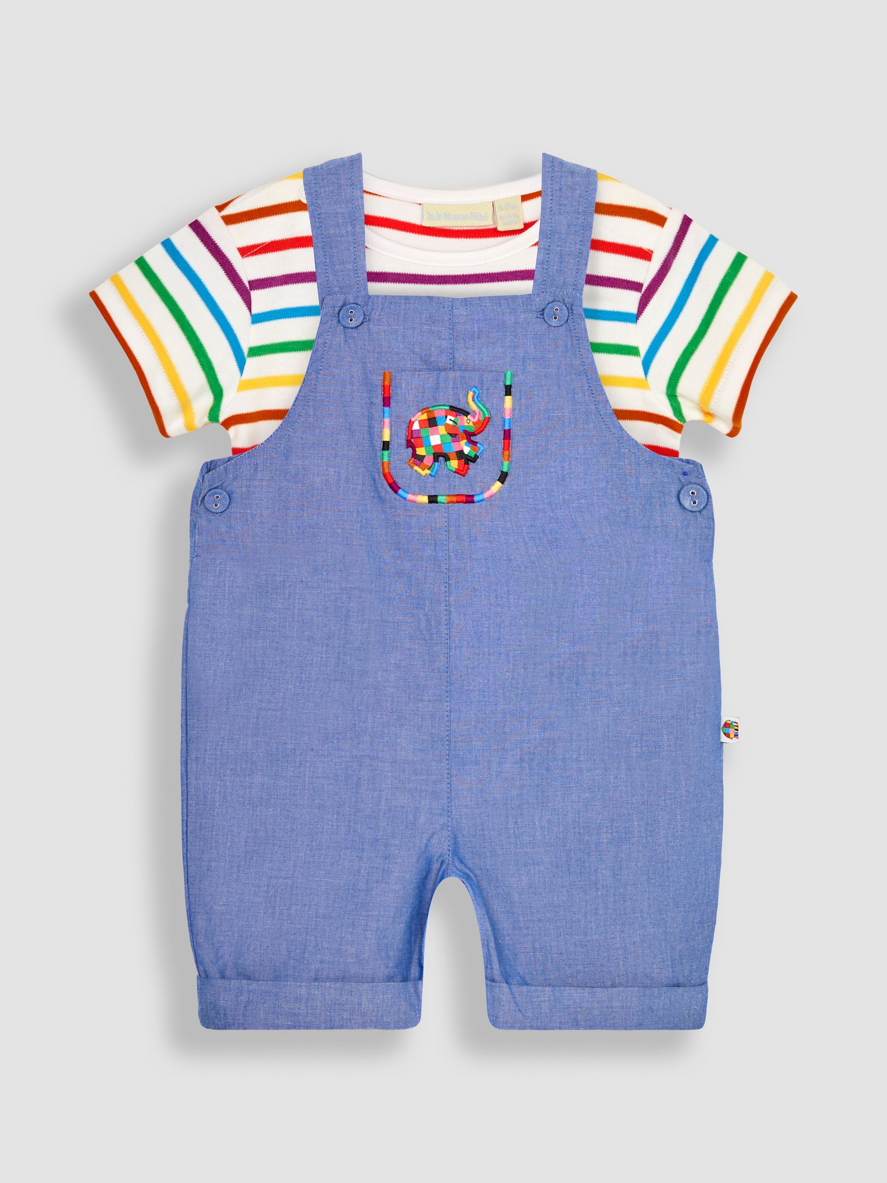2-Piece Elmer Embroidered Dungarees & T-Shirt Set in Chambray - Image 2 of 5