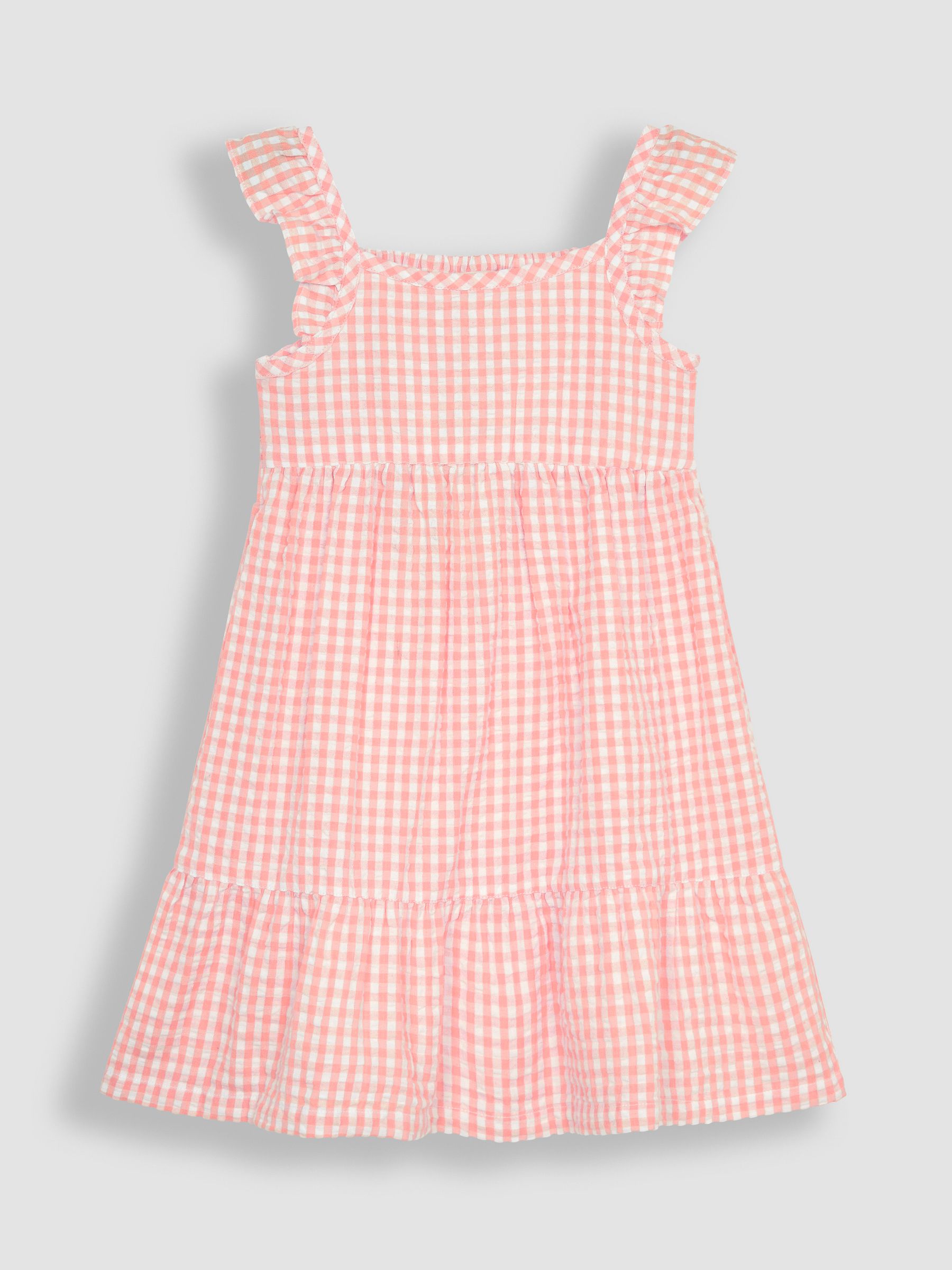 Pink Gingham Frill Shoulder Tiered Dress - Image 1 of 3