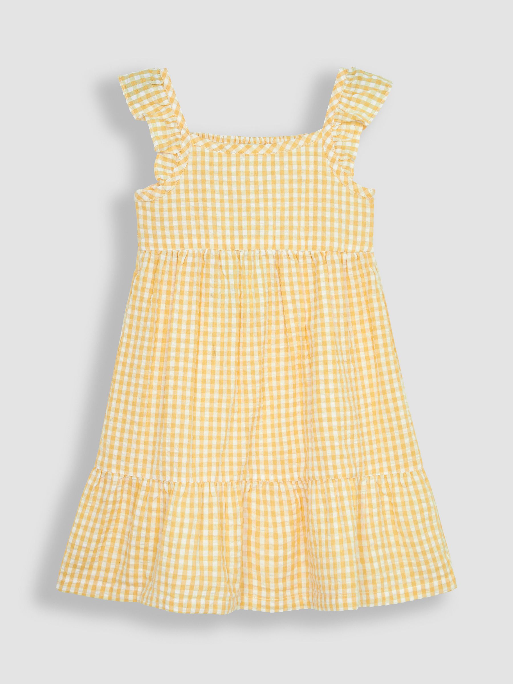 Yellow Gingham Frill Shoulder Tiered Dress - Image 1 of 3